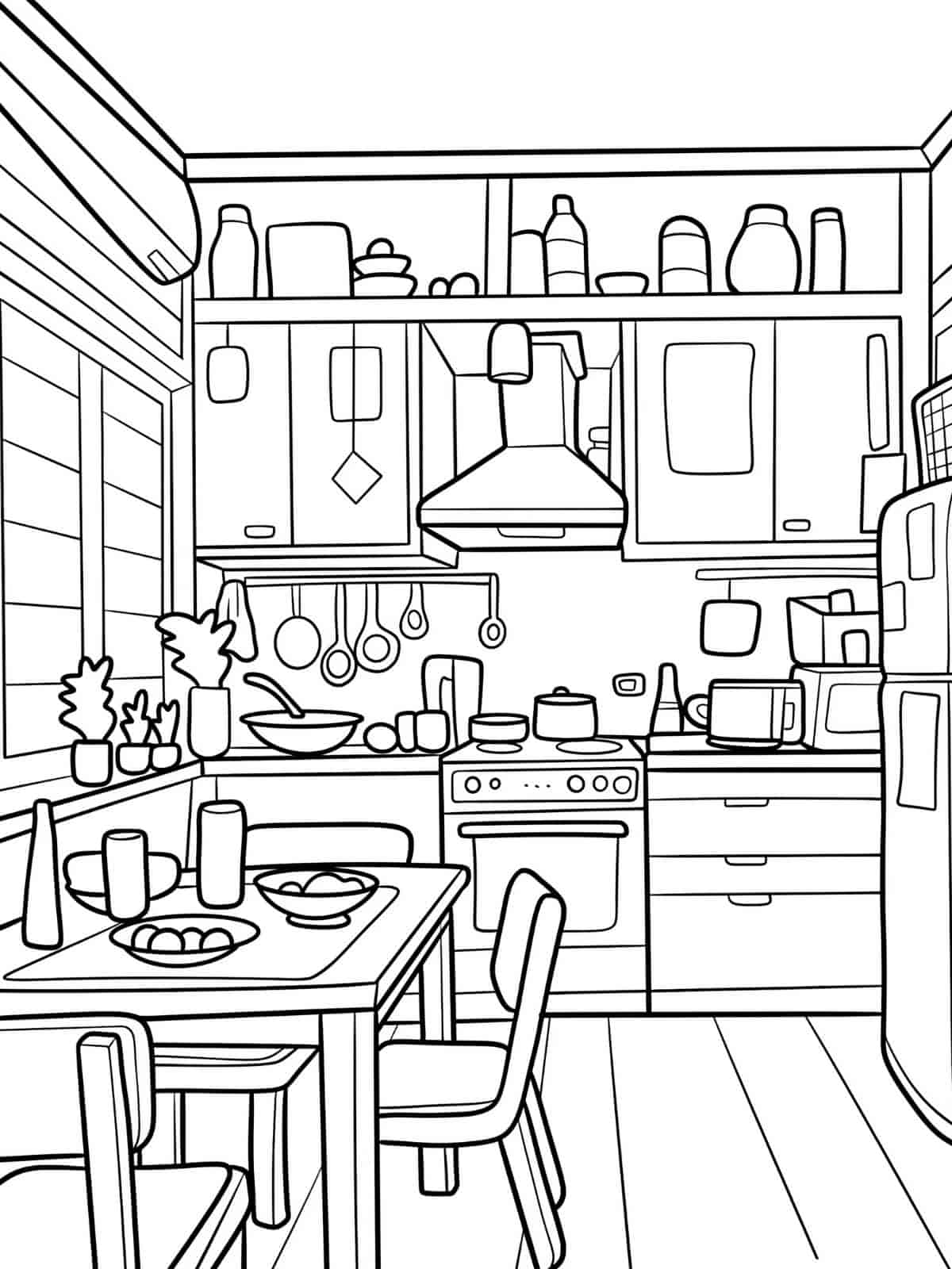 Kawaii Cozy Kitchen Coloring Pages