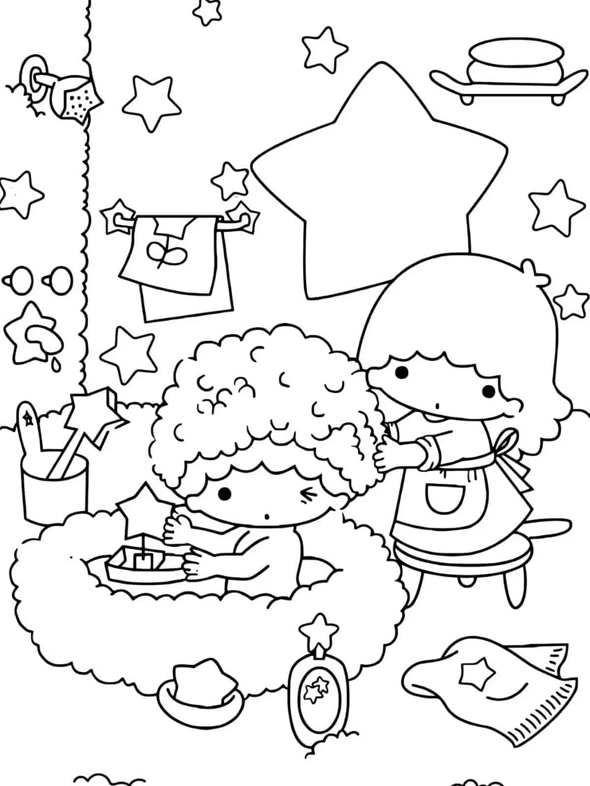 Kawaii Little Twin Stars Coloring Pages