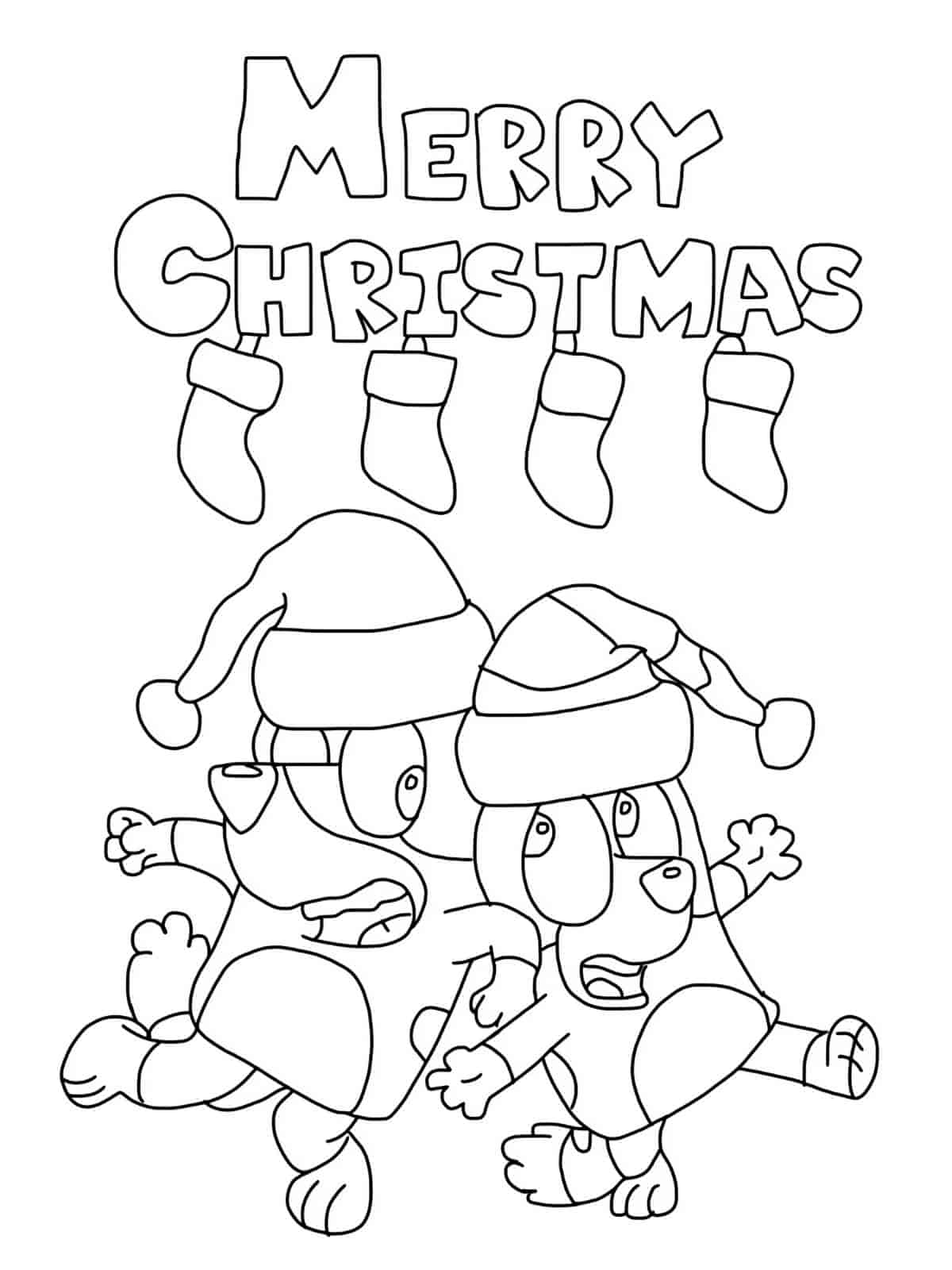 Kawaii Merry Christmas Bluey Coloring Pages