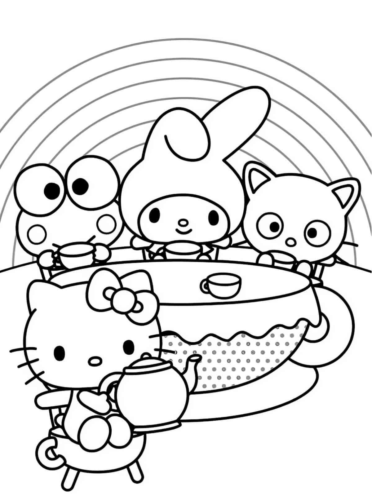 Keroppi Having A Tea Party Coloring Pages