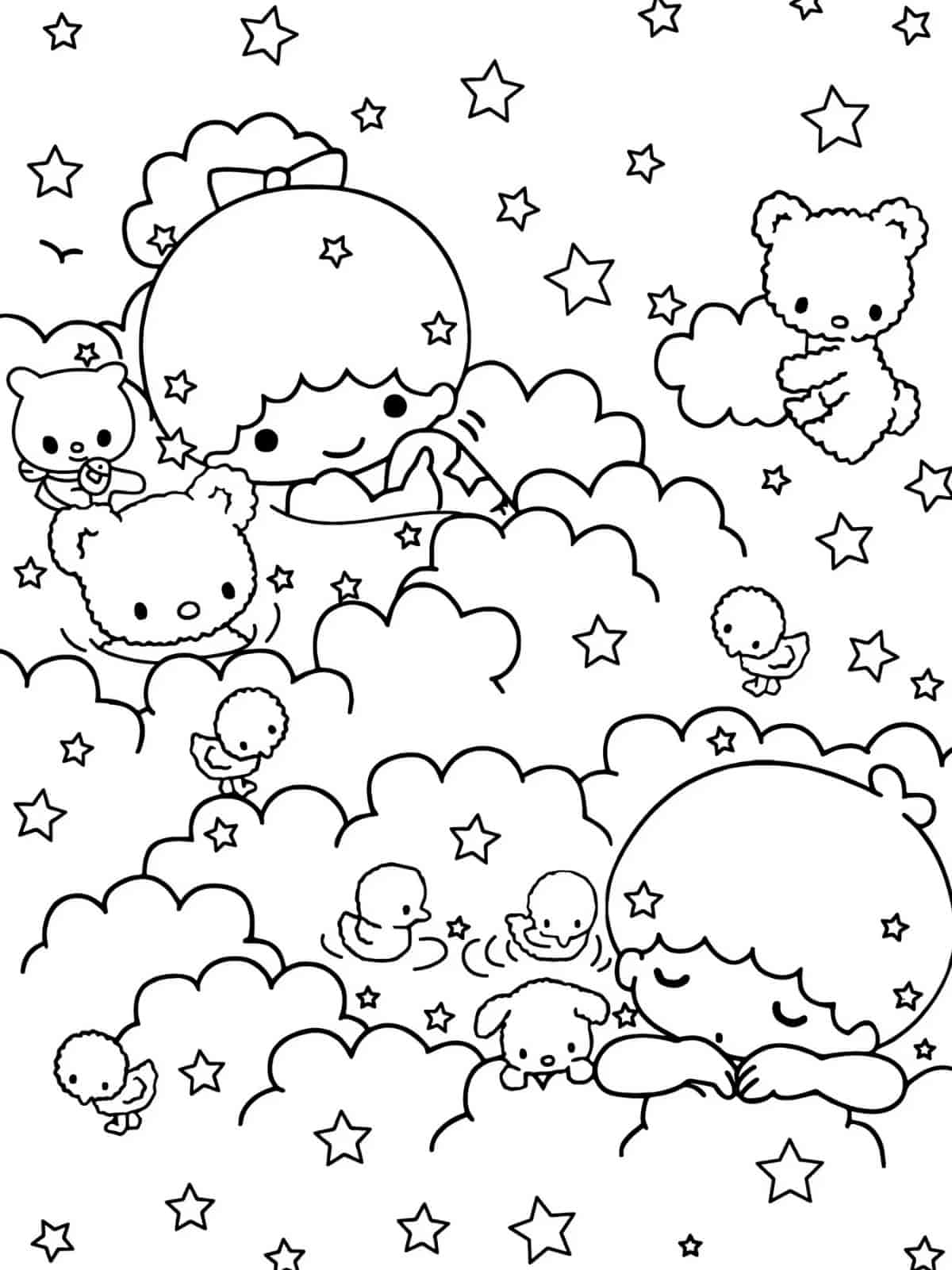 Little Twin Stars Hearts Coloring Pages