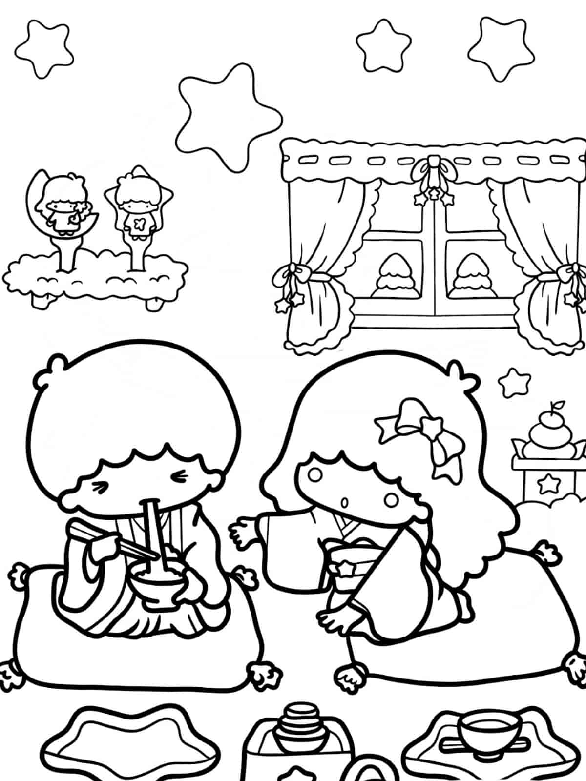 Little Twin Stars Holding Hands Coloring Pages