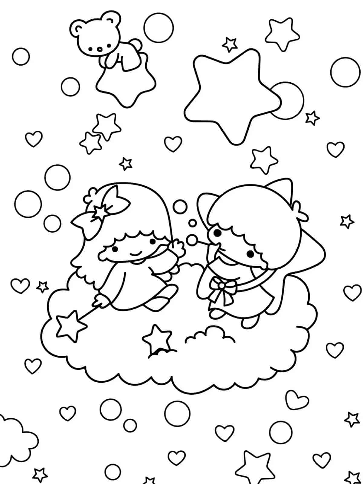 Little Twin Stars Picnic Coloring Pages