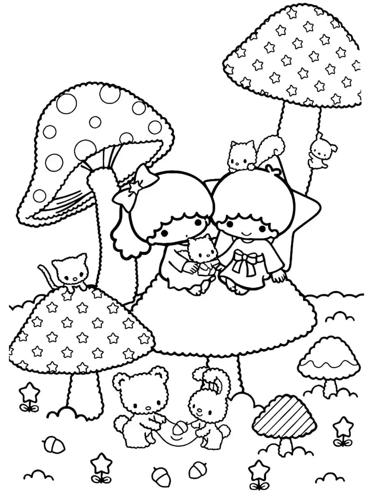 Little Twin Stars Rainbow Coloring Pages