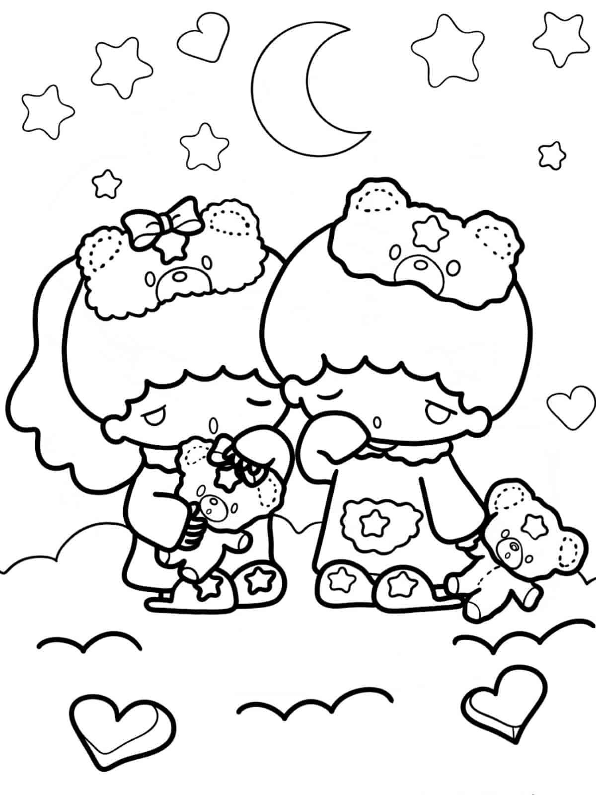 Little Twin Stars With Animals Coloring Pages