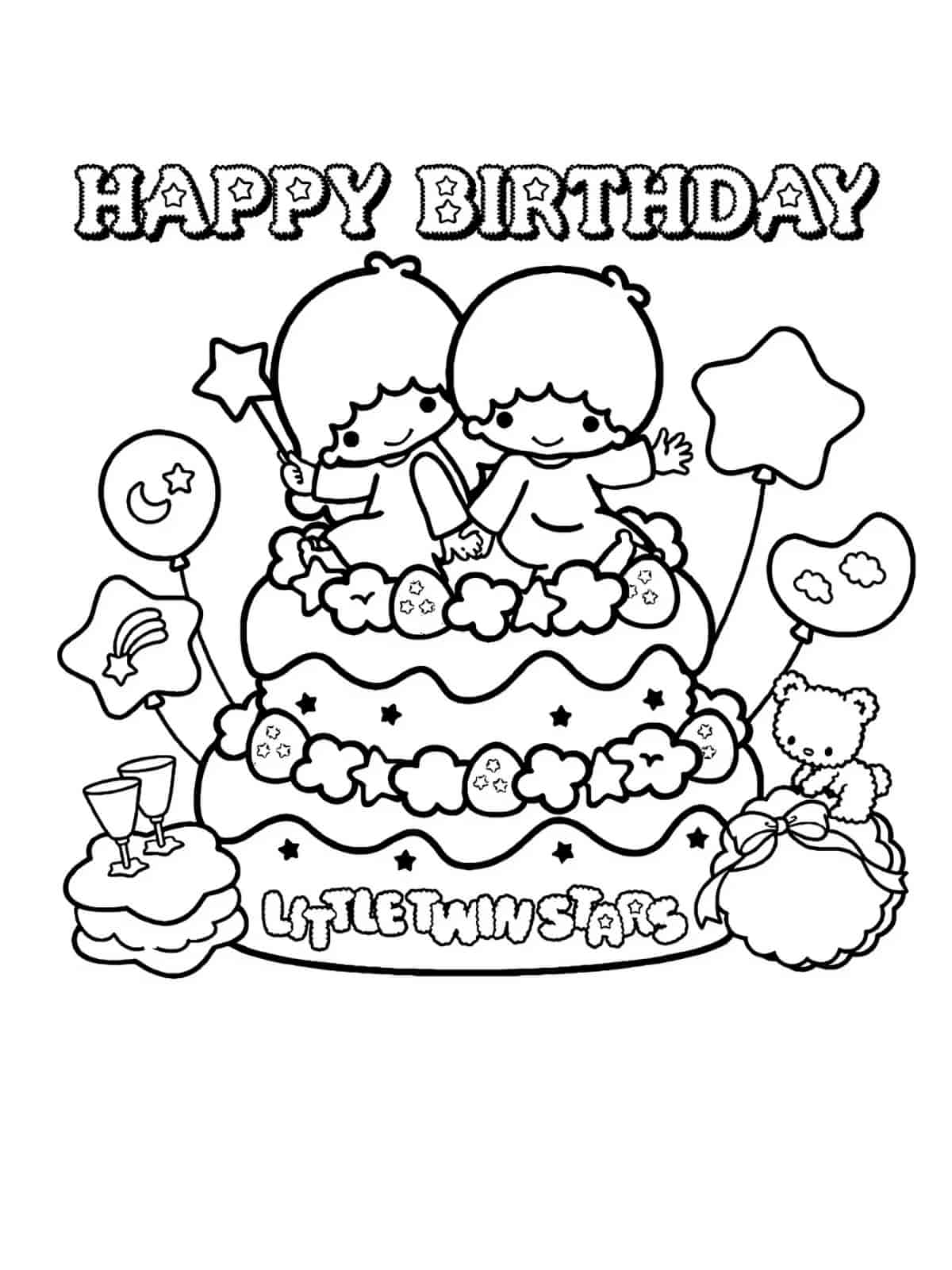 Little Twin Stars With Clouds Coloring Pages