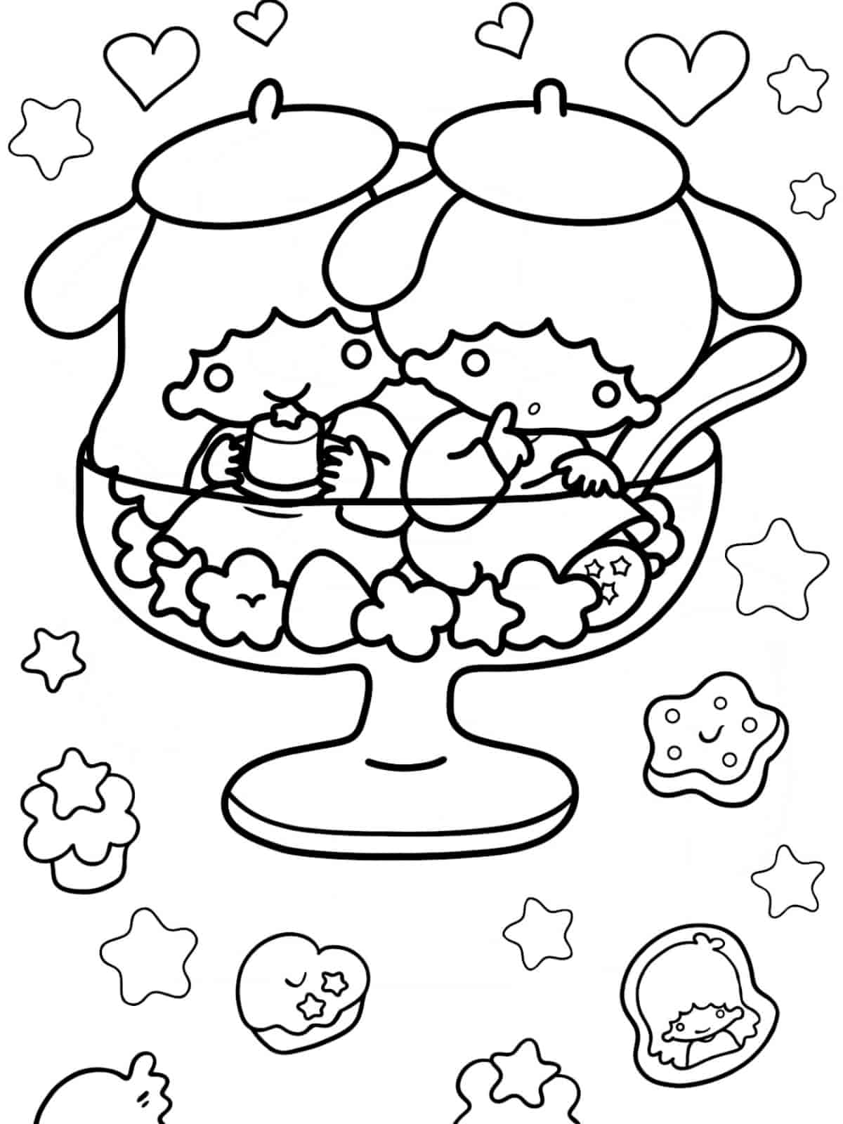 Little Twin Stars With Moon Coloring Pages