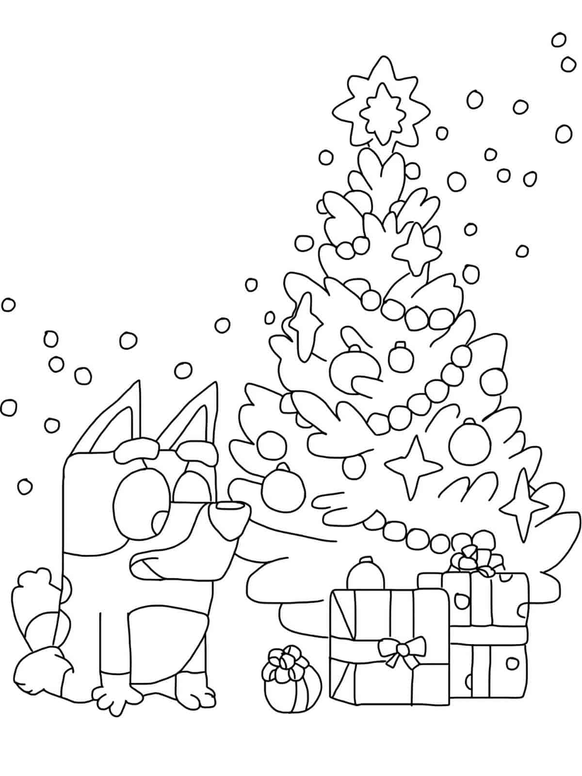 Merry Christmas Tree With Bluey Coloring Pages