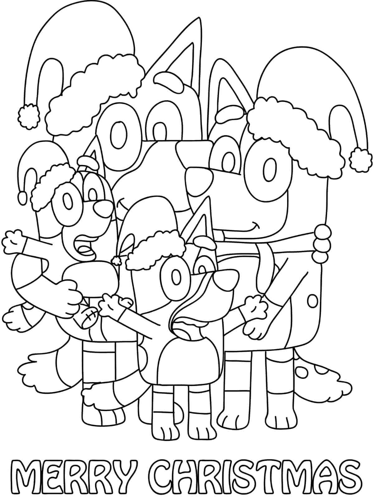 Merry Christmas With Bluey Family Coloring Pages