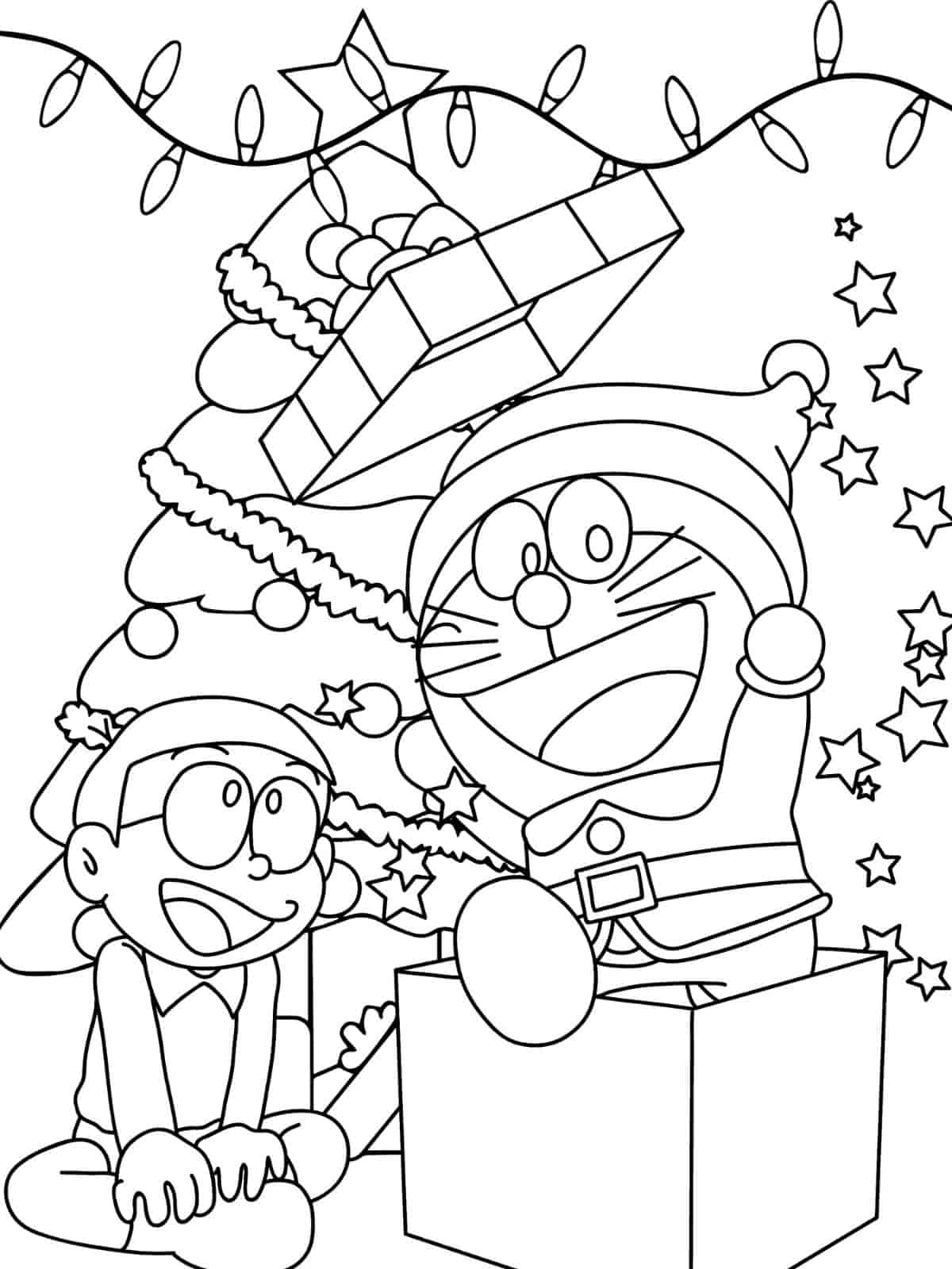 Merry Christmas With Doraemon Coloring Pages