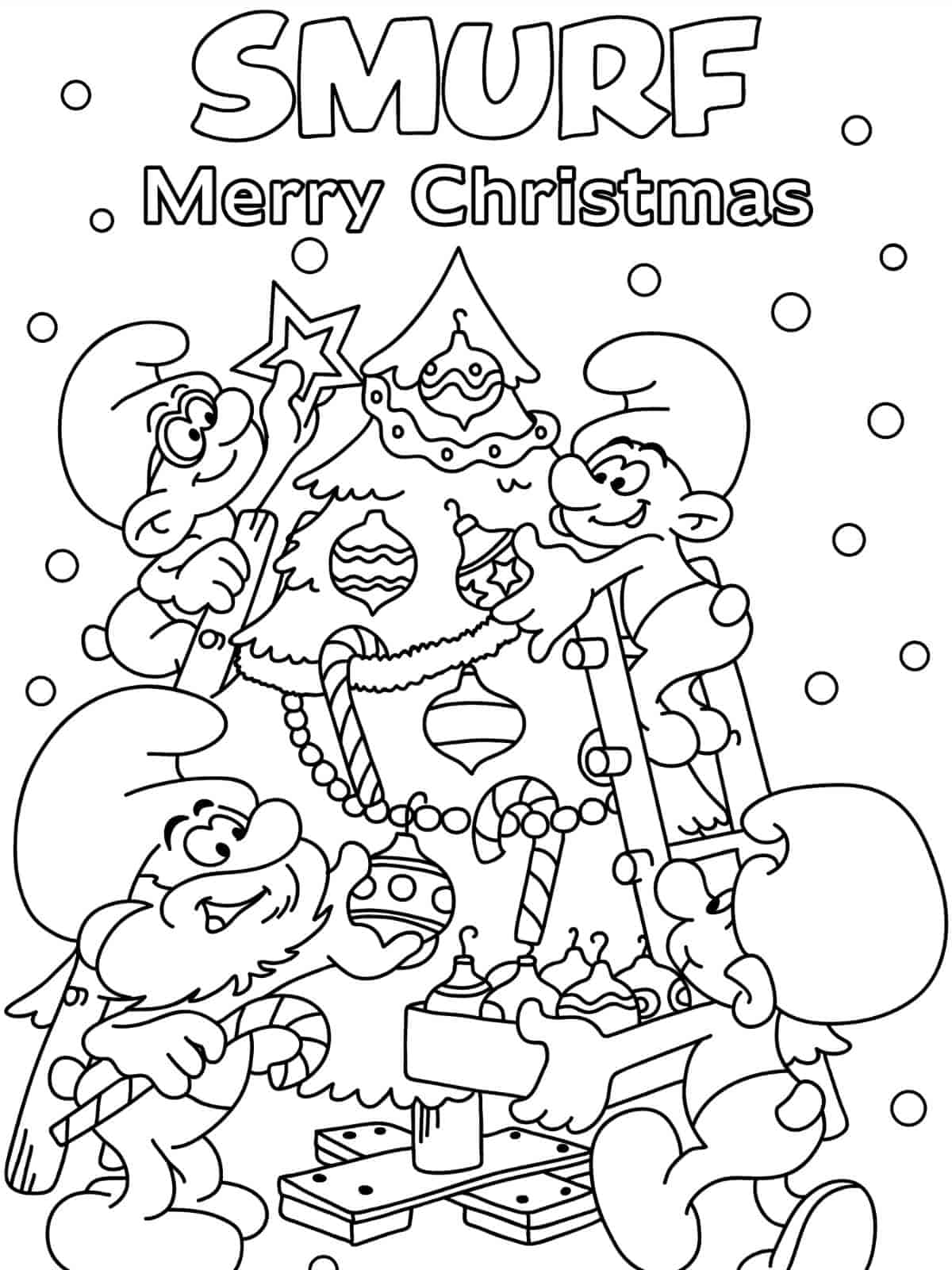 Merry Christmas With Smurf Coloring Pages