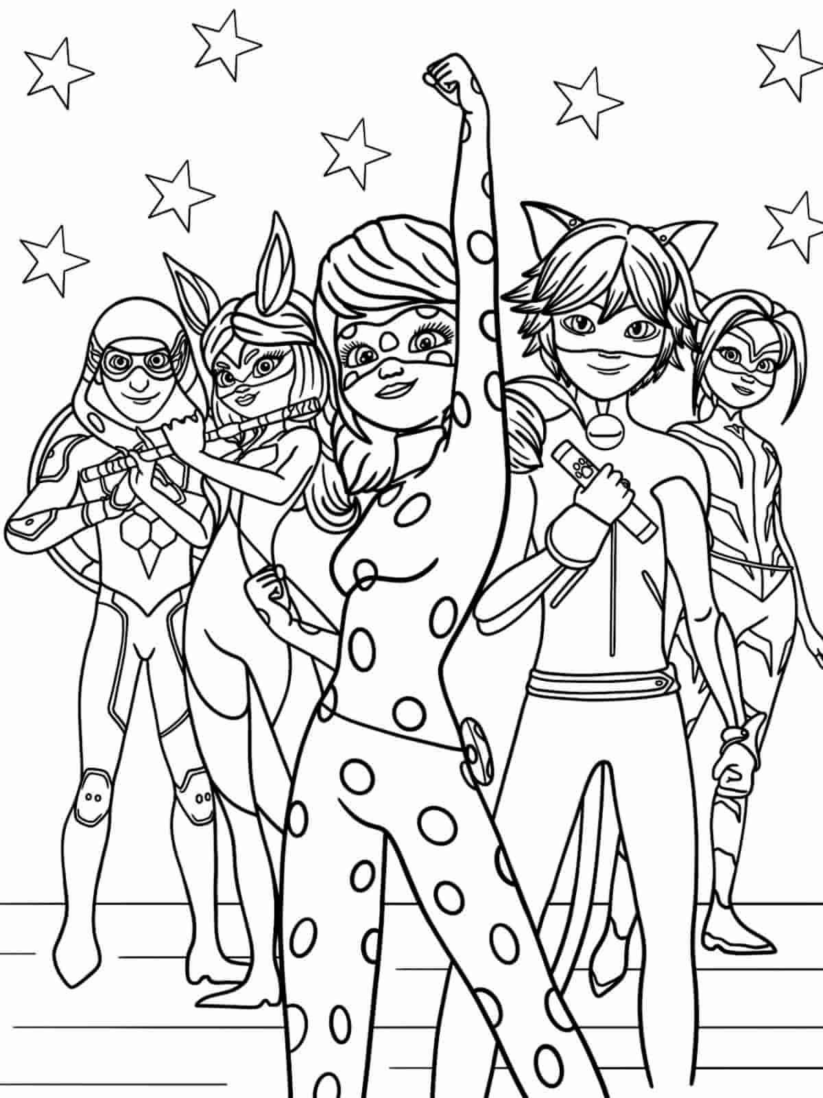 Miraculous Ladybug Superhero Team Coloring Pages