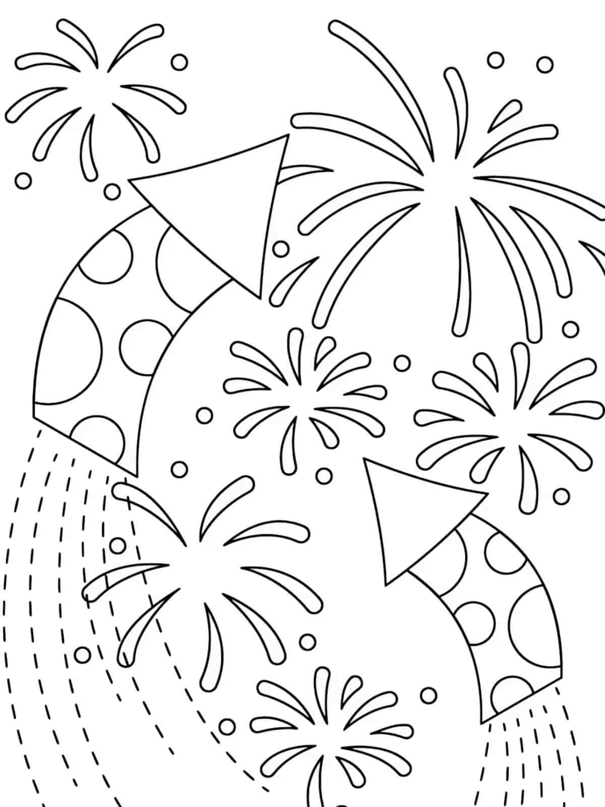 New Year Fireworks Display Coloring Page