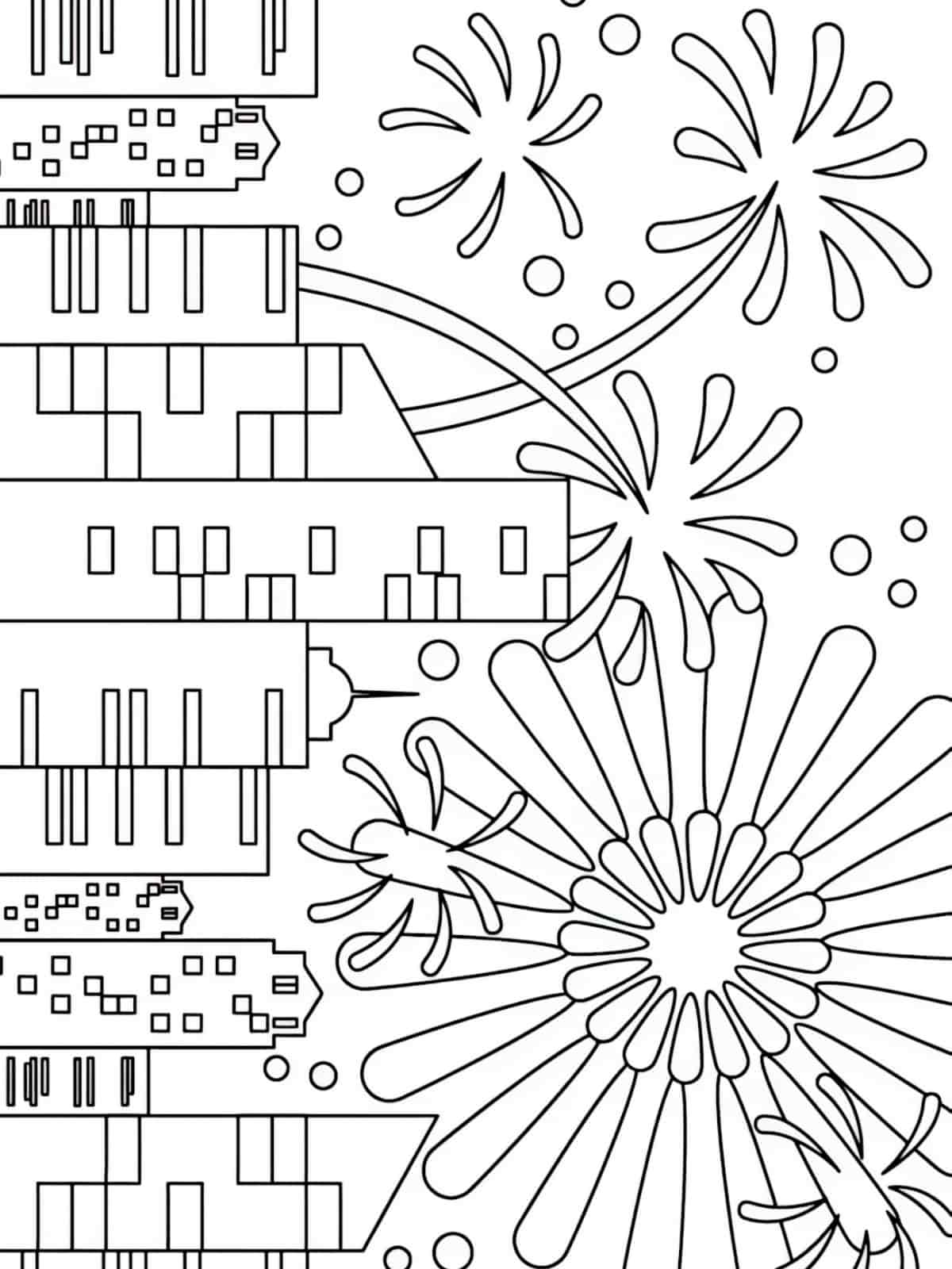 New Year Fireworks In City Coloring Pages