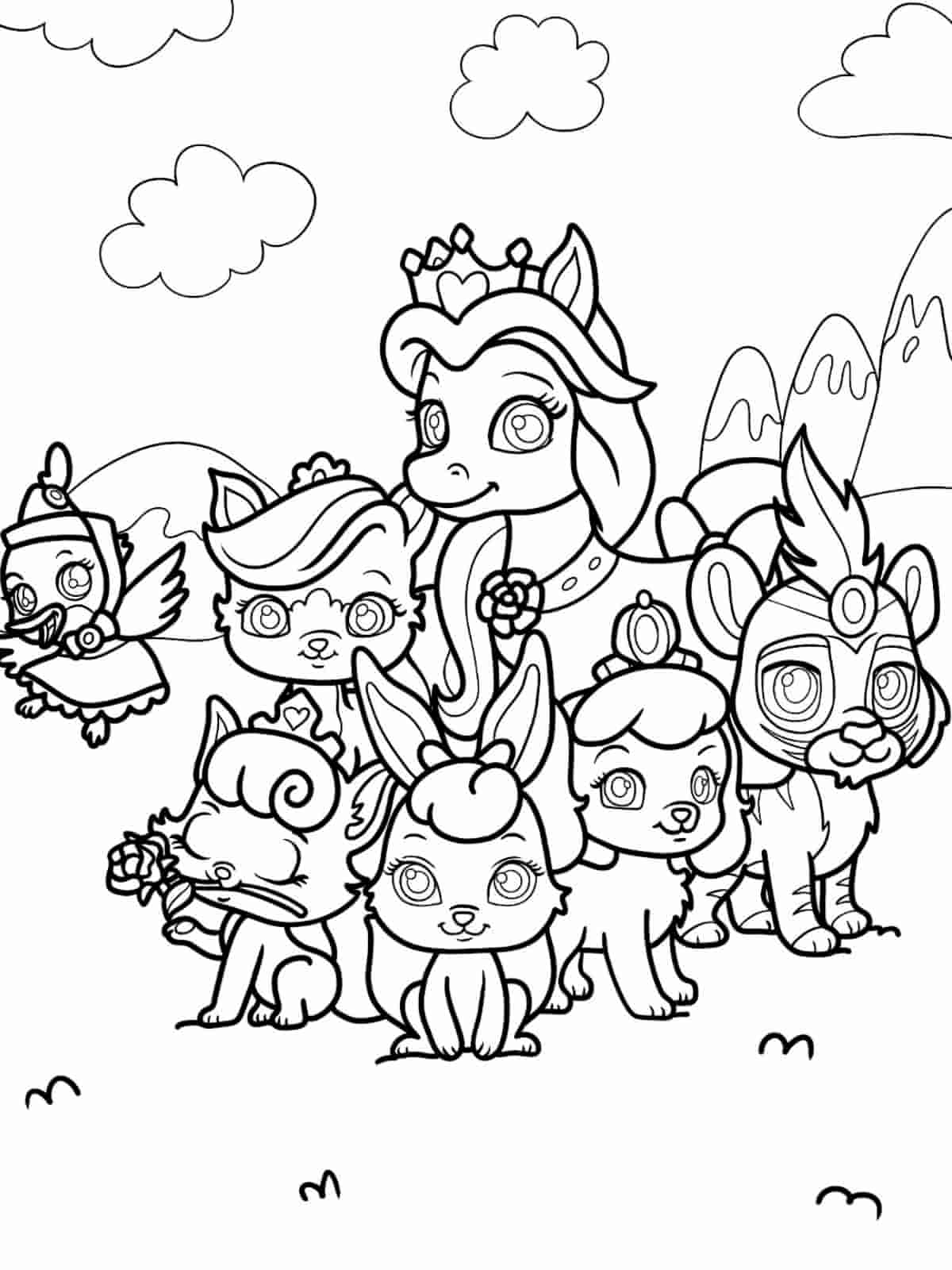 Palace Pets With Princesses Coloring Pages