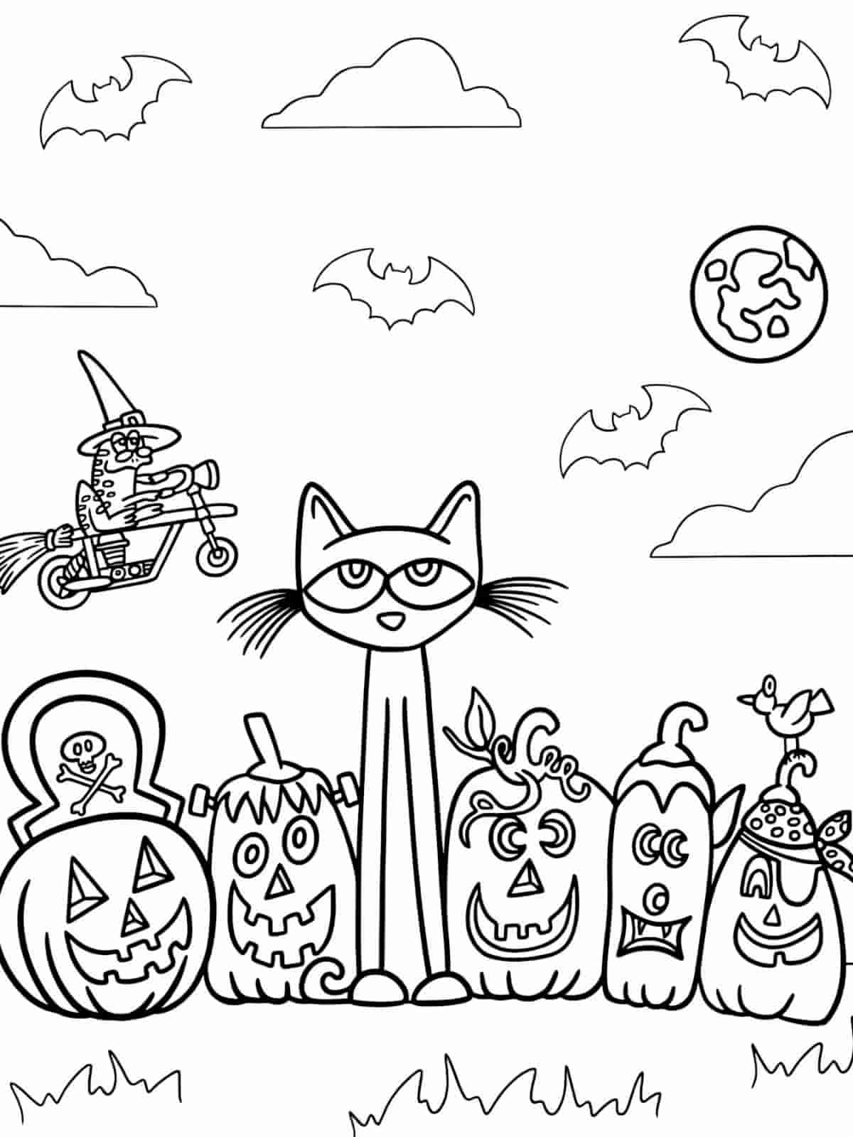 Pete The Cat And Pumpkin Halloween Coloring Pages