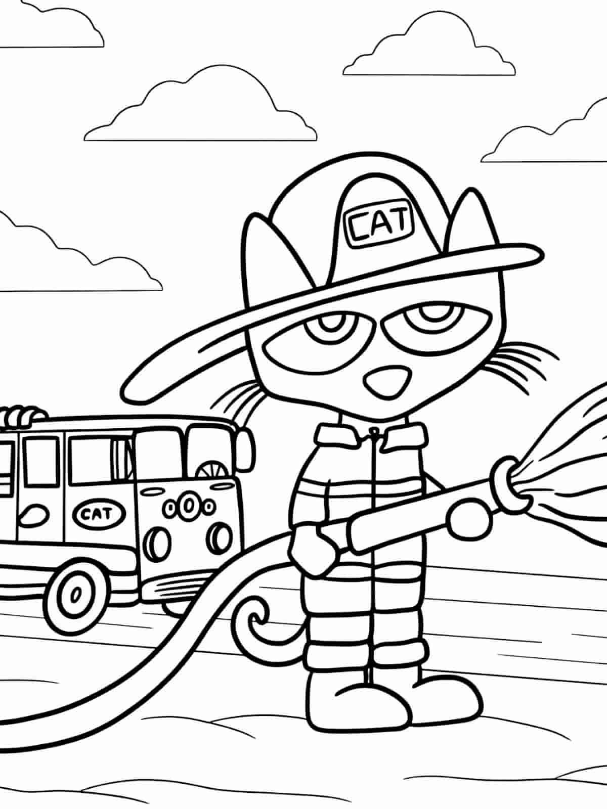 Pete The Cat Firefighter Coloring Pages