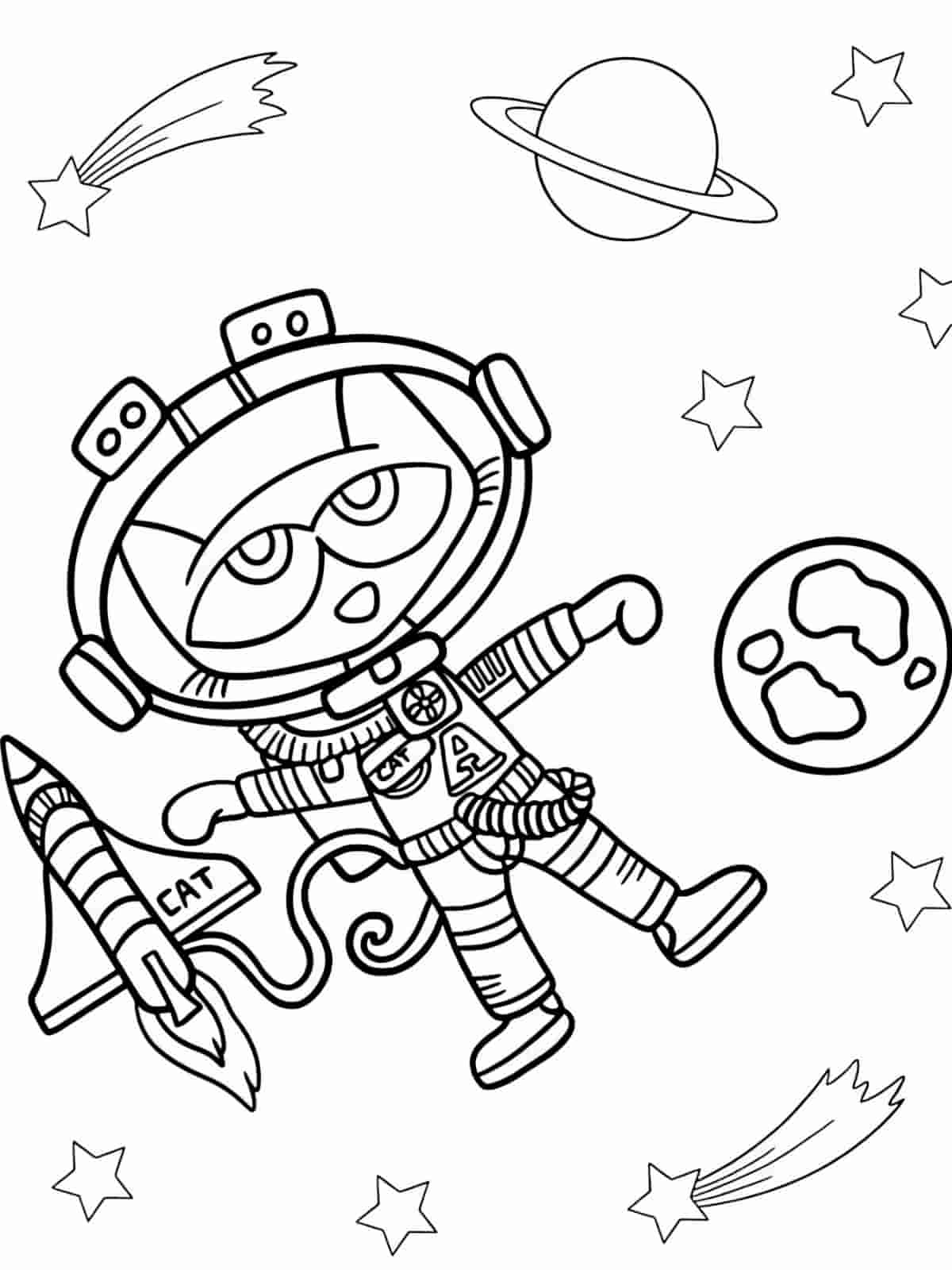 Pete The Cat Space With Stars Coloring Pages