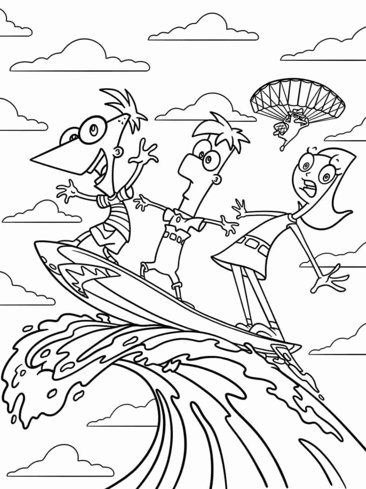 Phineas And Ferb At Beach Coloring Pages For Kids