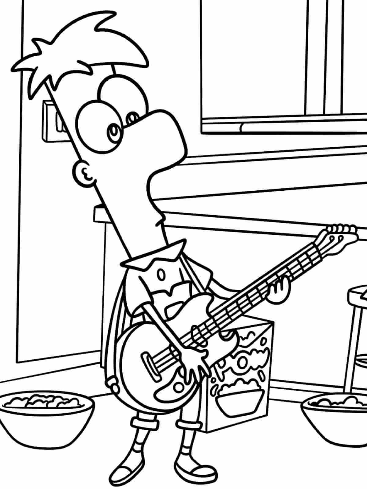 Phineas And Ferb Guitar Coloring Pages