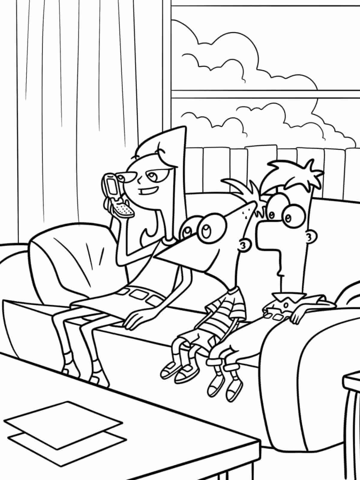 Phineas And Ferb Watch Tv Coloring Pages