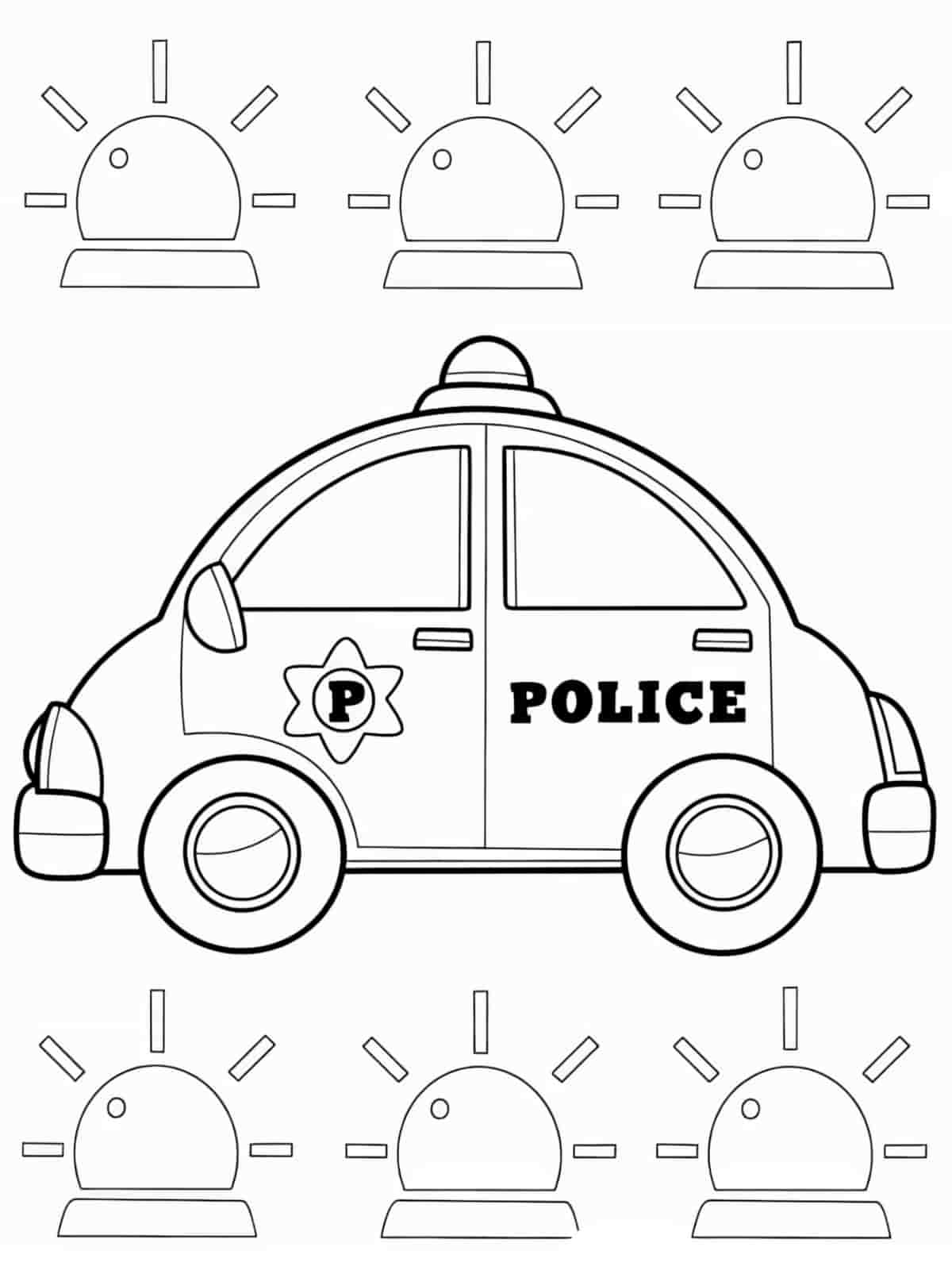 Police Car On Patrol Coloring Page