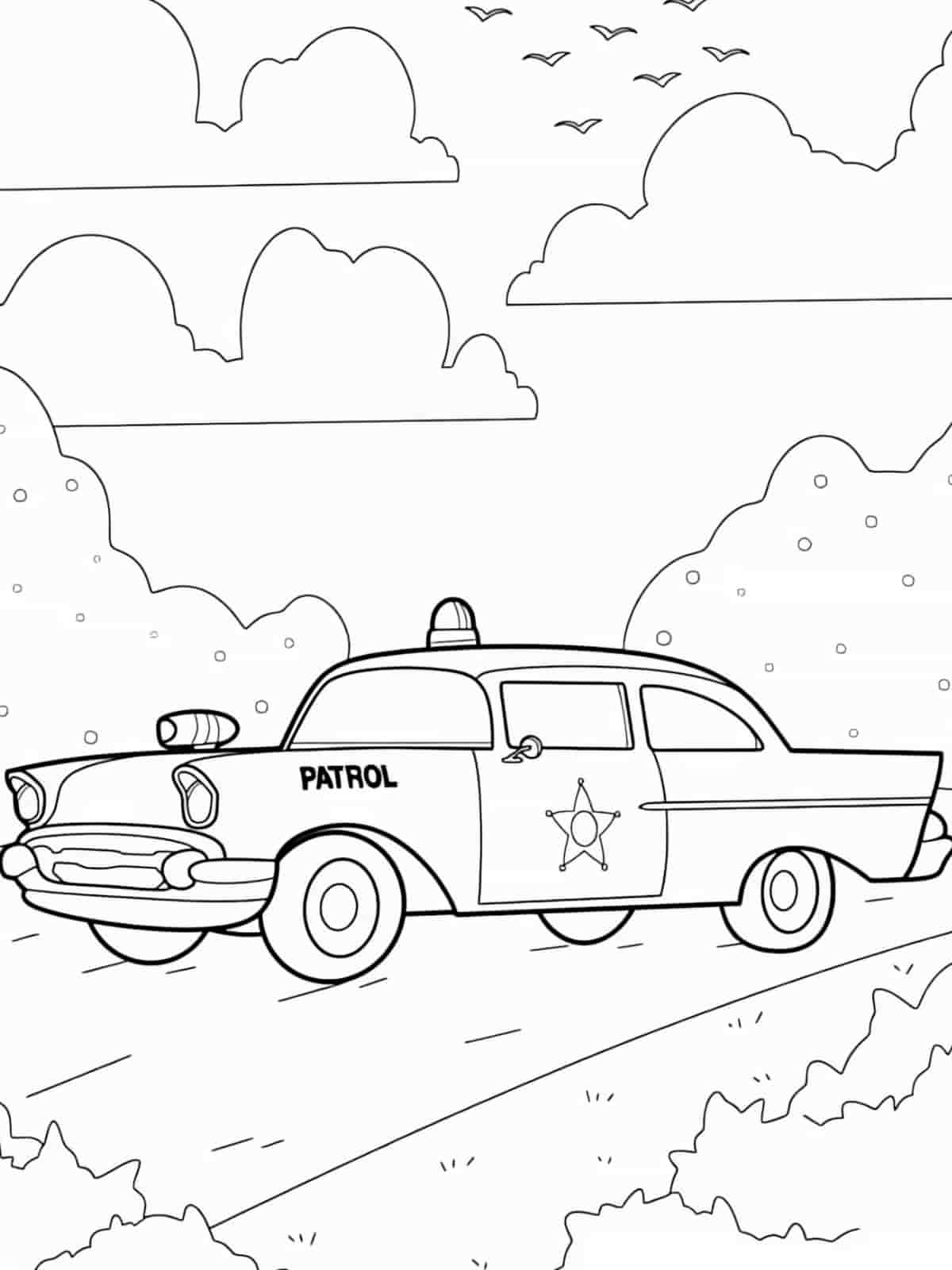 Police Car On The Road Coloring Page