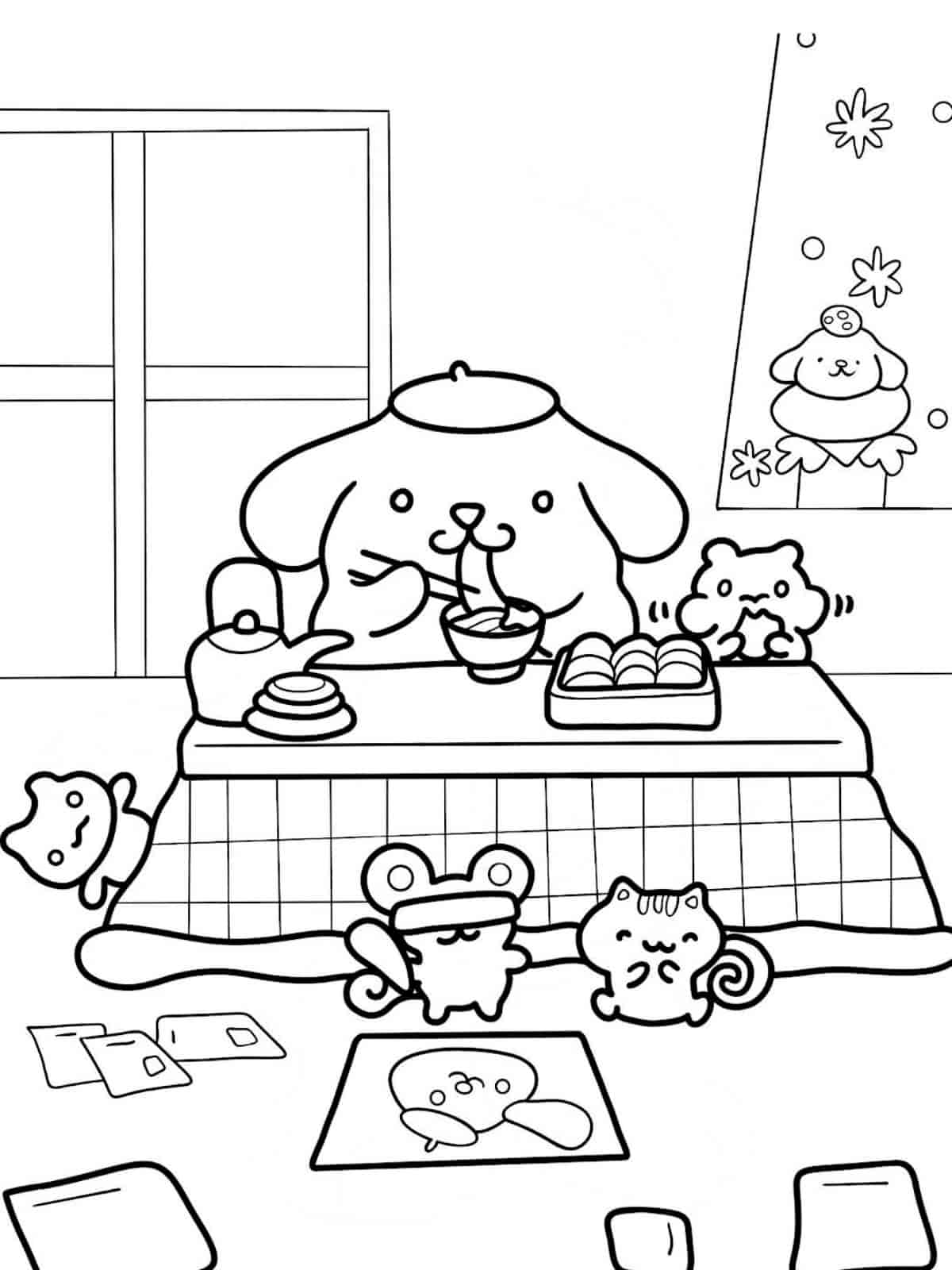 Pompompurin Eating Pudding Coloring Pages