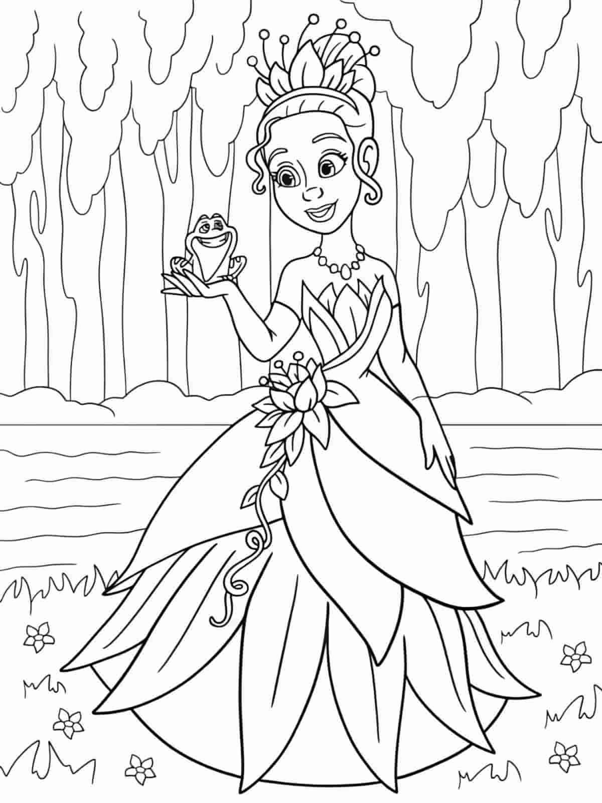 Princess And The Frog Coloring Pages With Animals