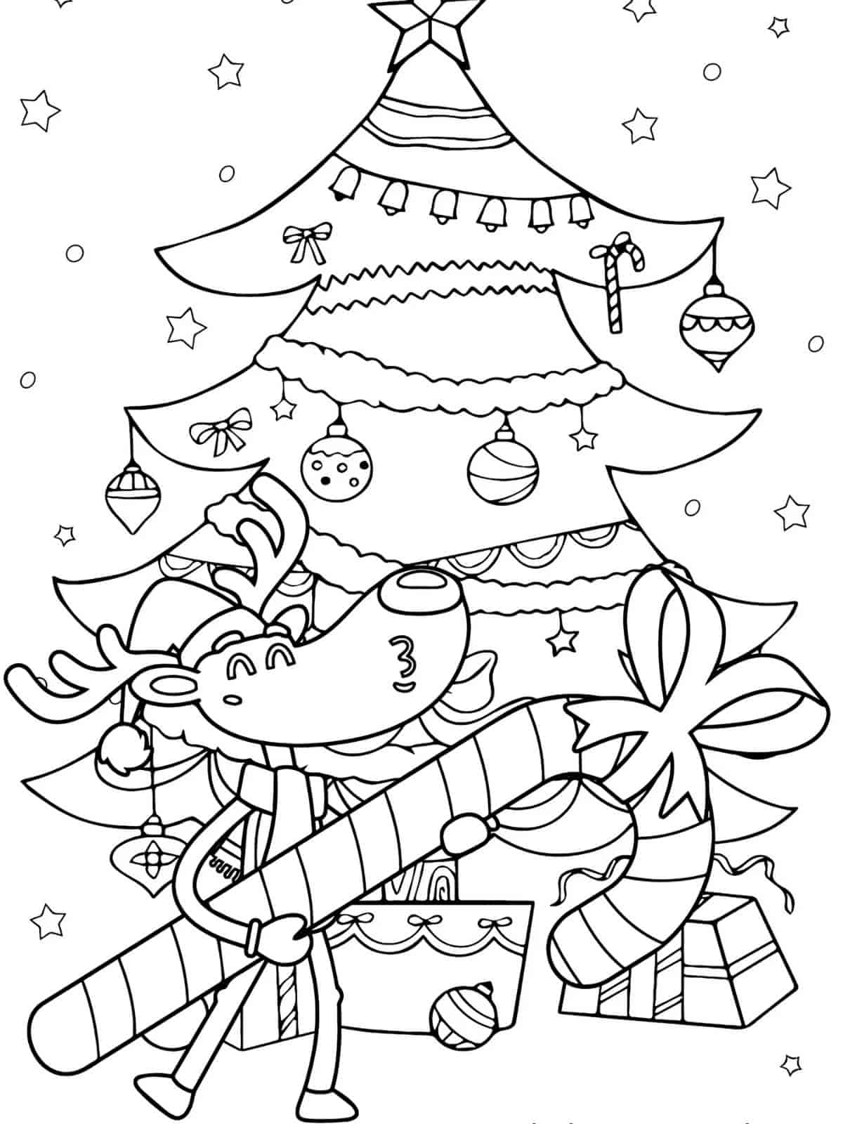 Printable Christmas Tree Candy Cane Coloring Sheet For Kids