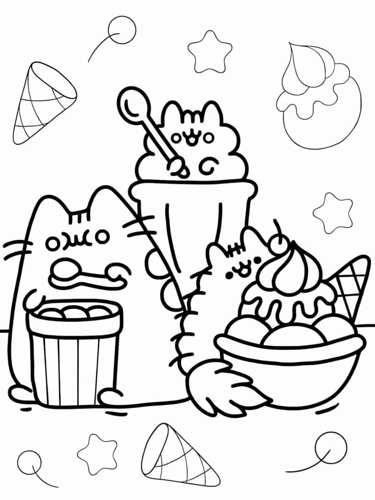 Pusheen And Dessert Coloring Pages