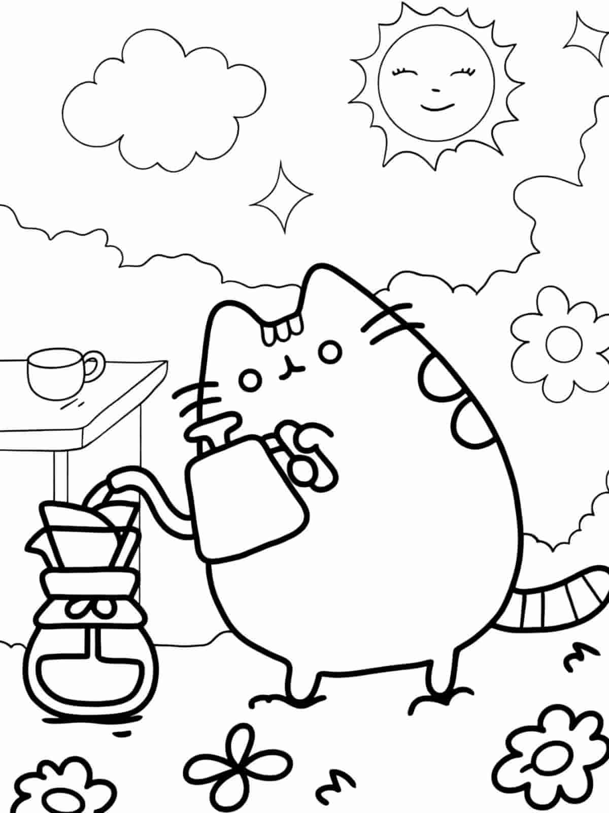 Pusheen And Garden Coloring Pages