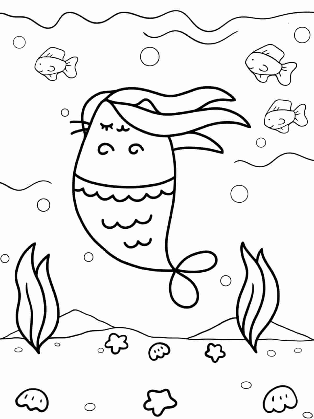 Pusheen And Mermaid Coloring Pages