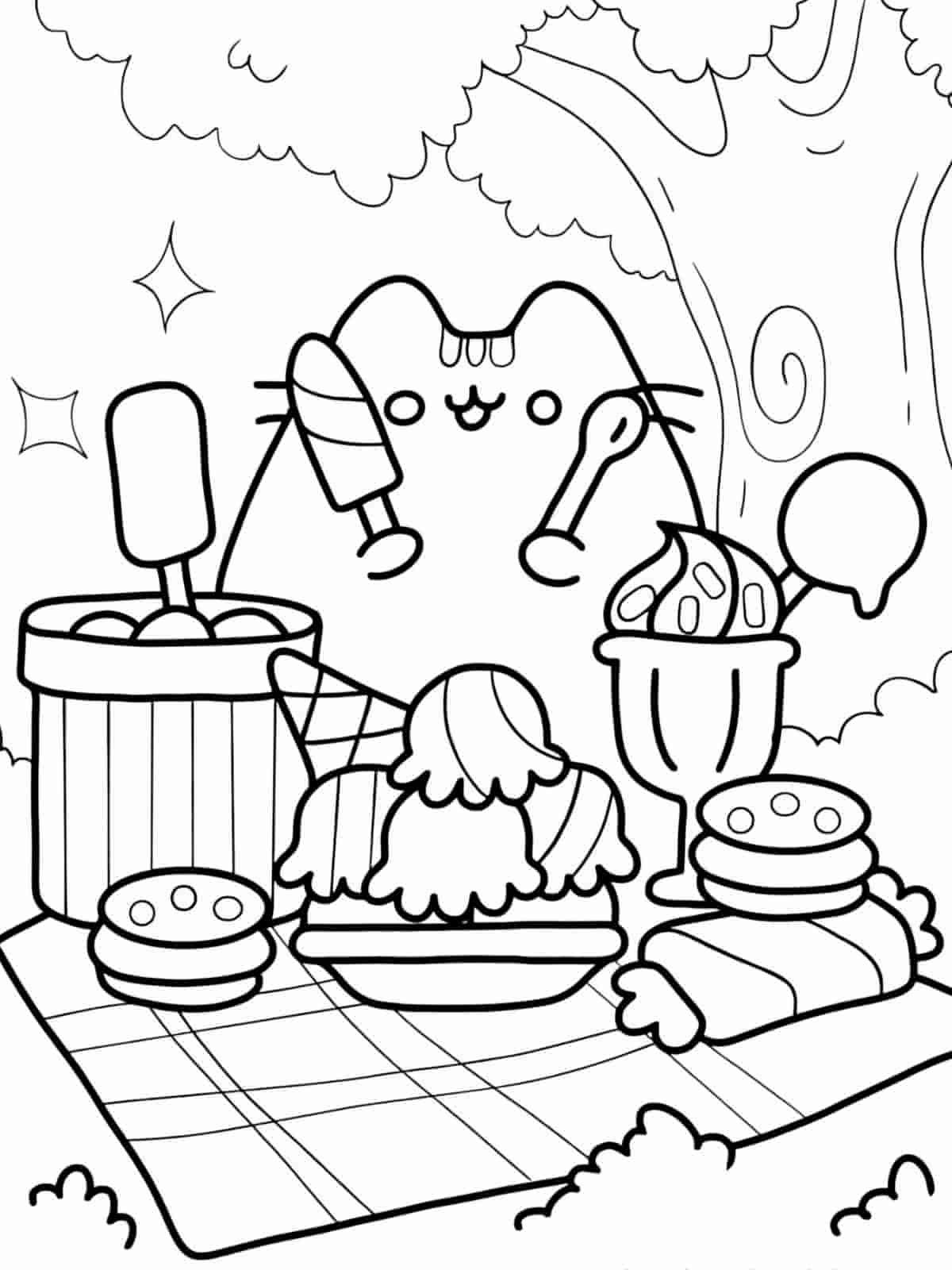 Pusheen And Picnic Coloring Pages