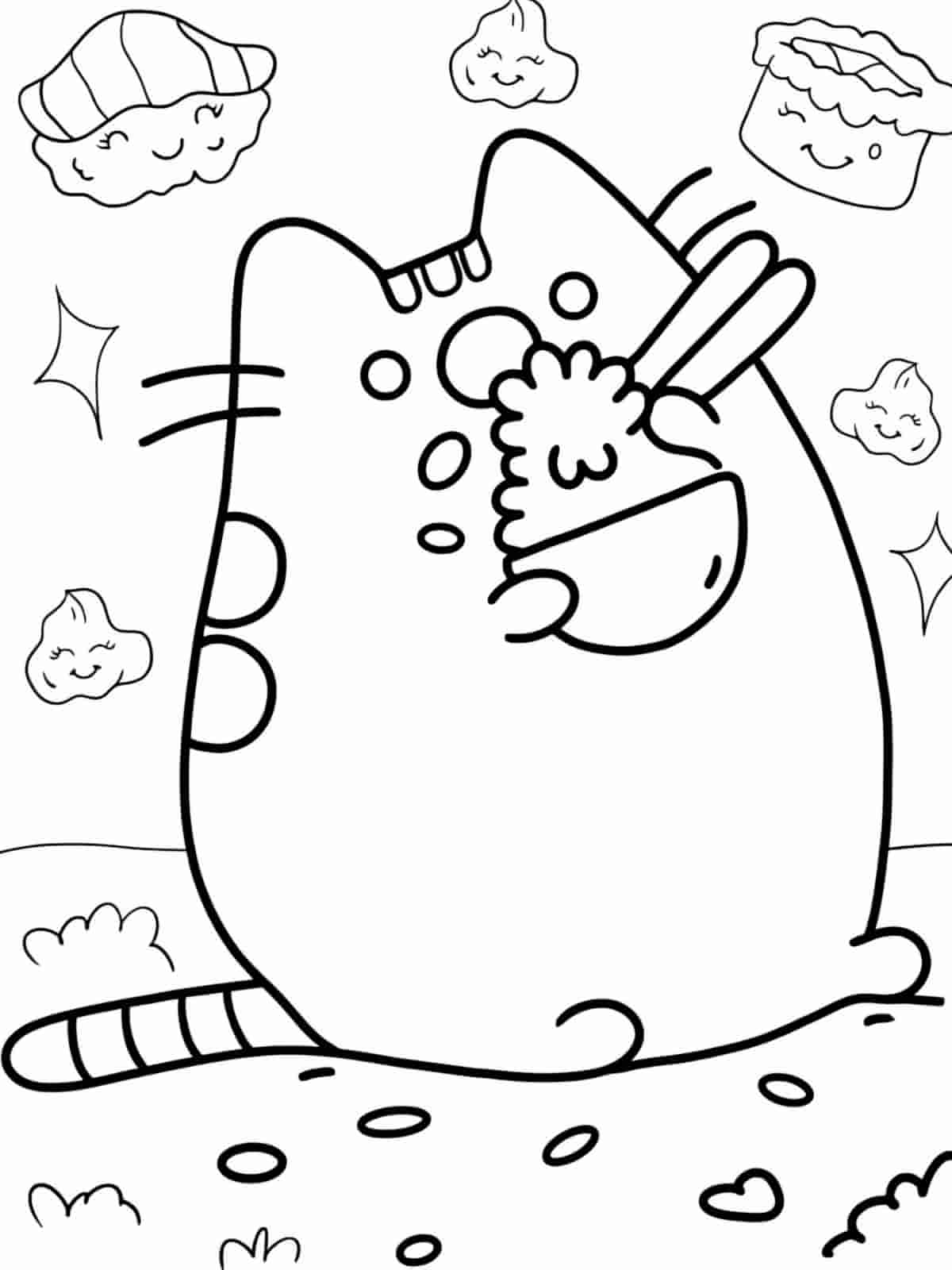 Pusheen And Rainbow Coloring Pages