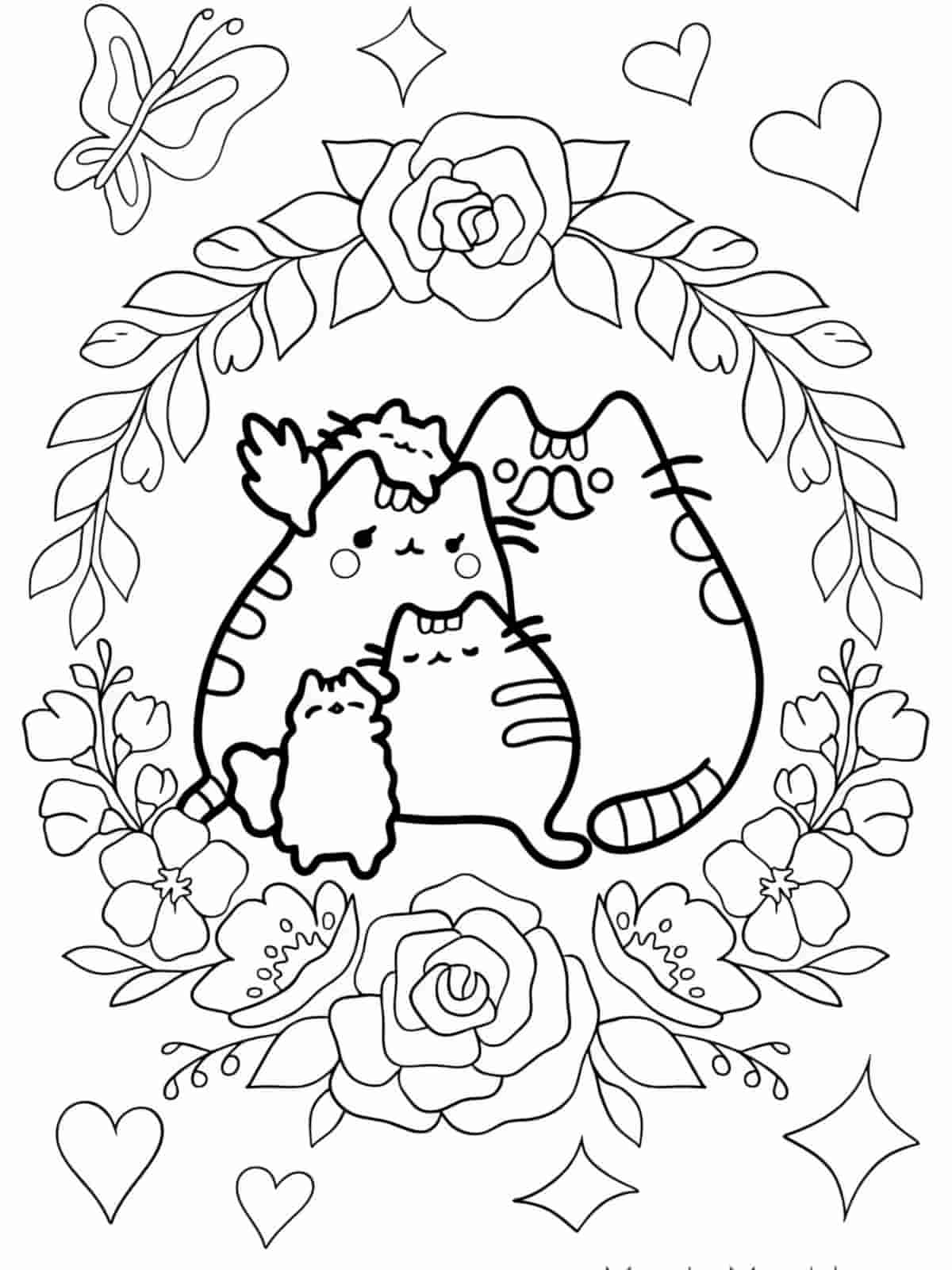 Pusheen Cat Love Coloring Pages