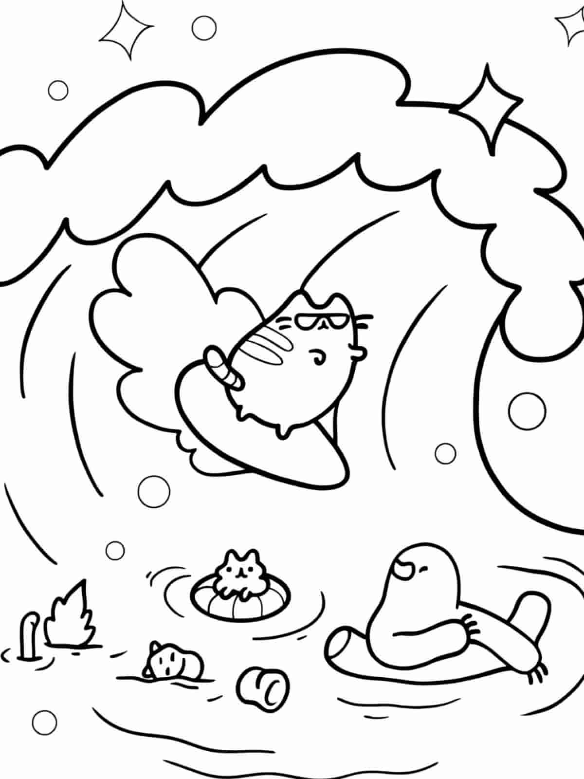 Pusheen In Beach Coloring Pages