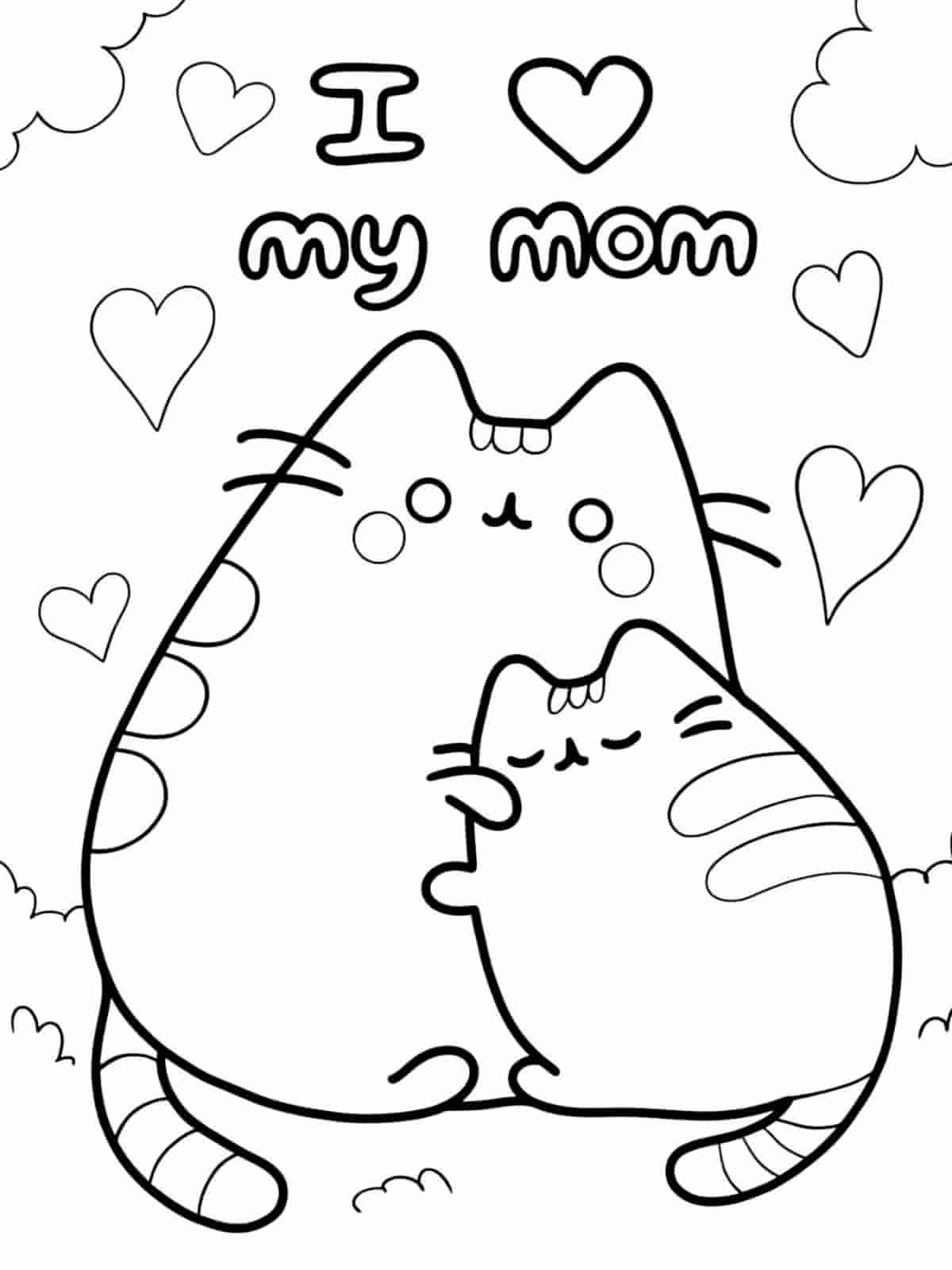 Pusheen Love Mom Coloring Pages