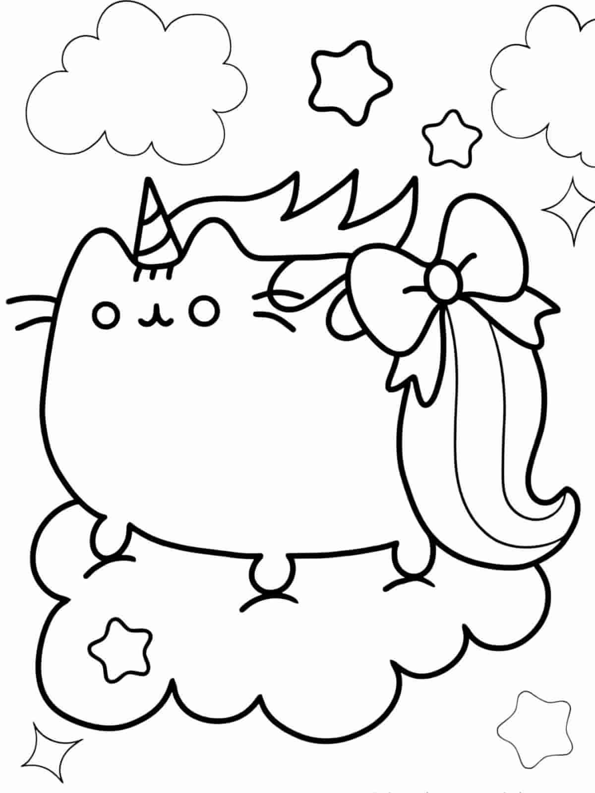 Pusheen Unicorn Coloring Pages With Background