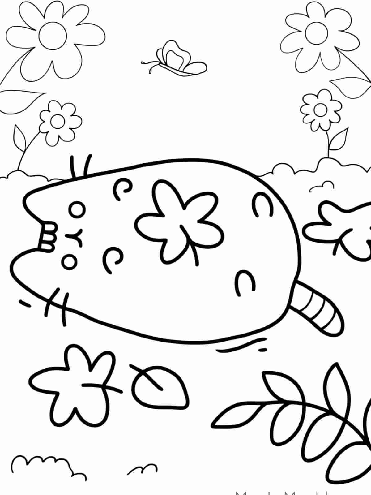 Pusheen With Flowers Coloring Pages