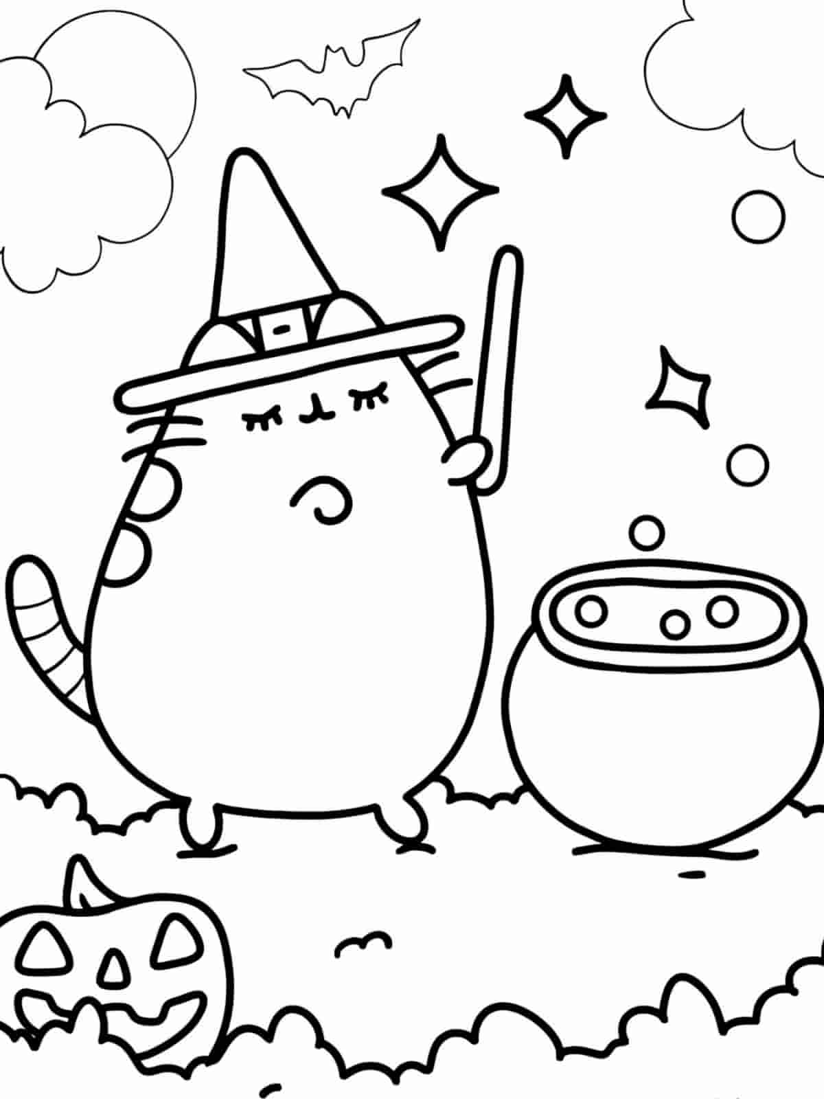 Pusheen With Friends Halloween Coloring Pages