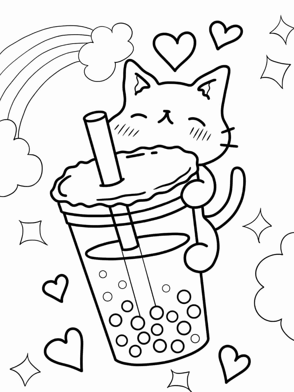 Rainbow Boba Tea Coloring Pages