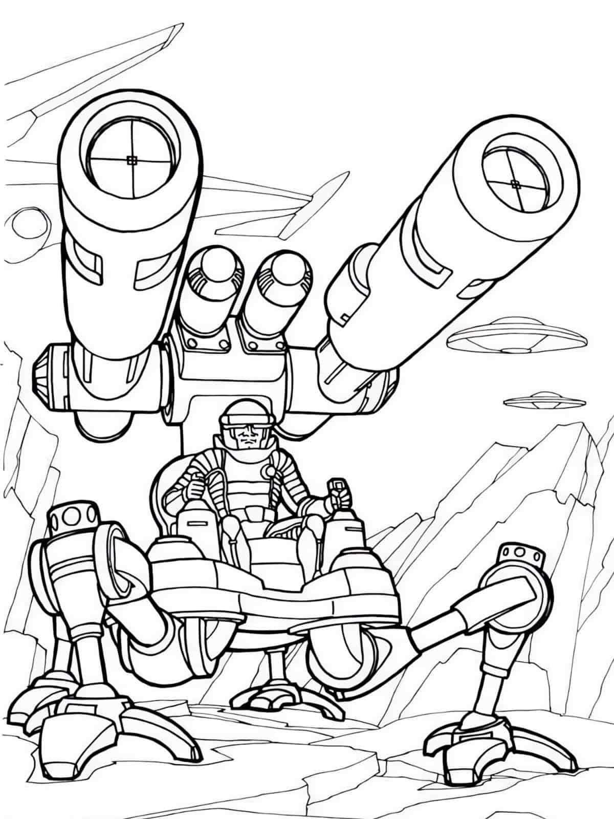 Robot Fighting A Monster Coloring Page