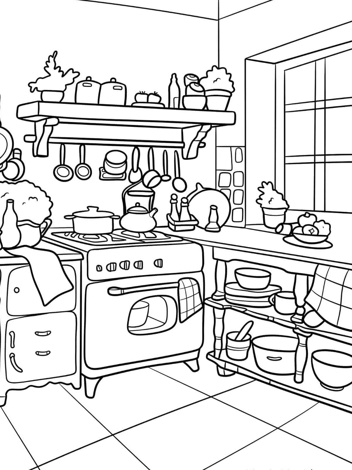 Simple Cozy Kitchen Coloring Pages