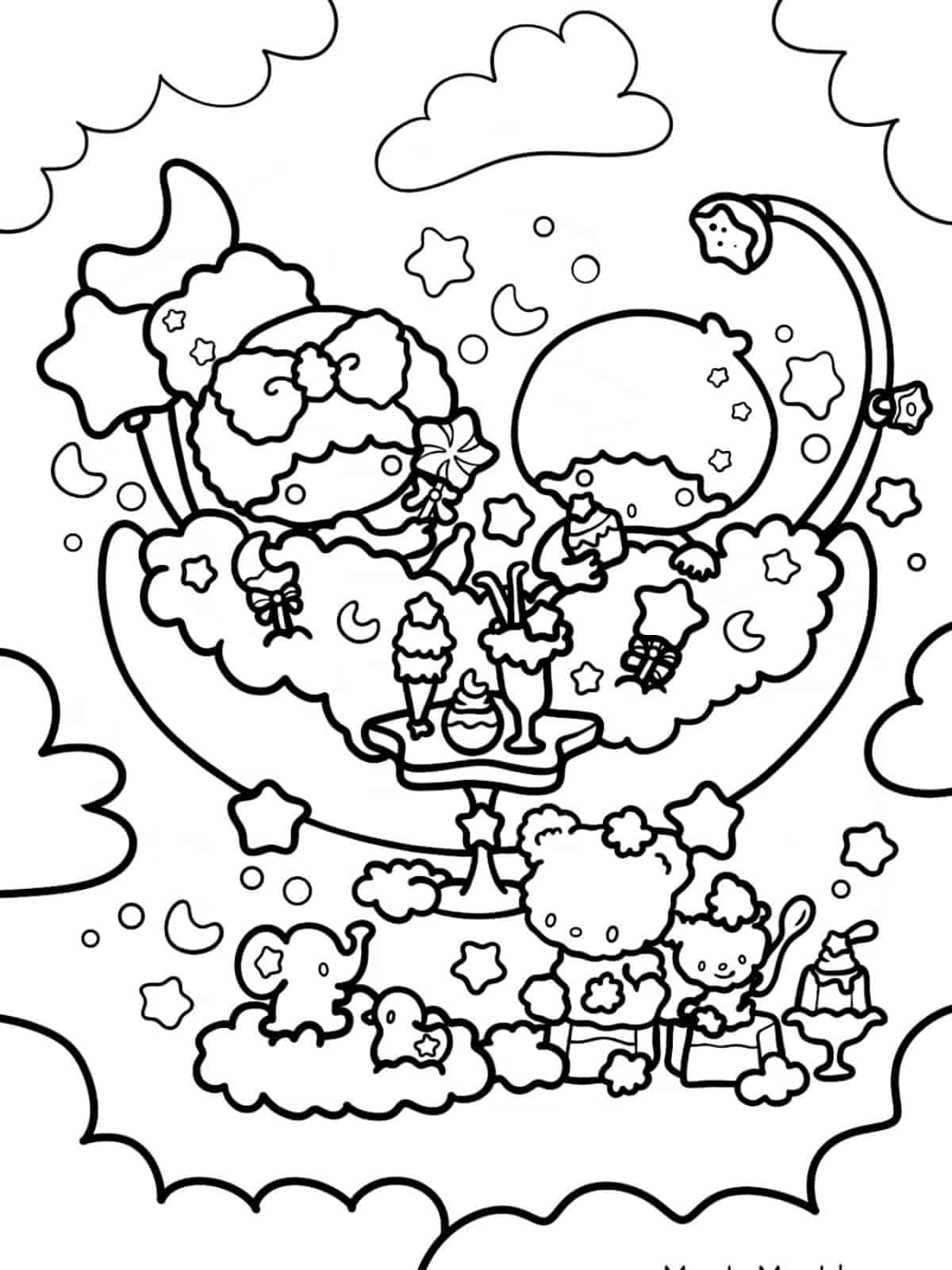 Simple Little Twin Stars Coloring Pages