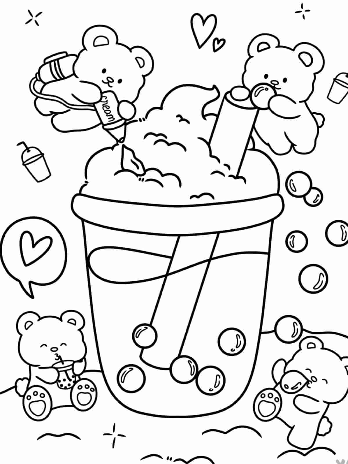 Smiling Boba Tea Coloring Pages