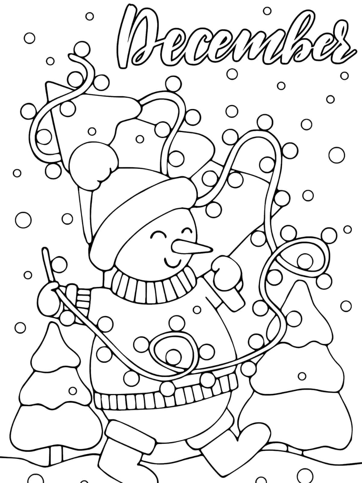 Snow Hello December Coloring Pages