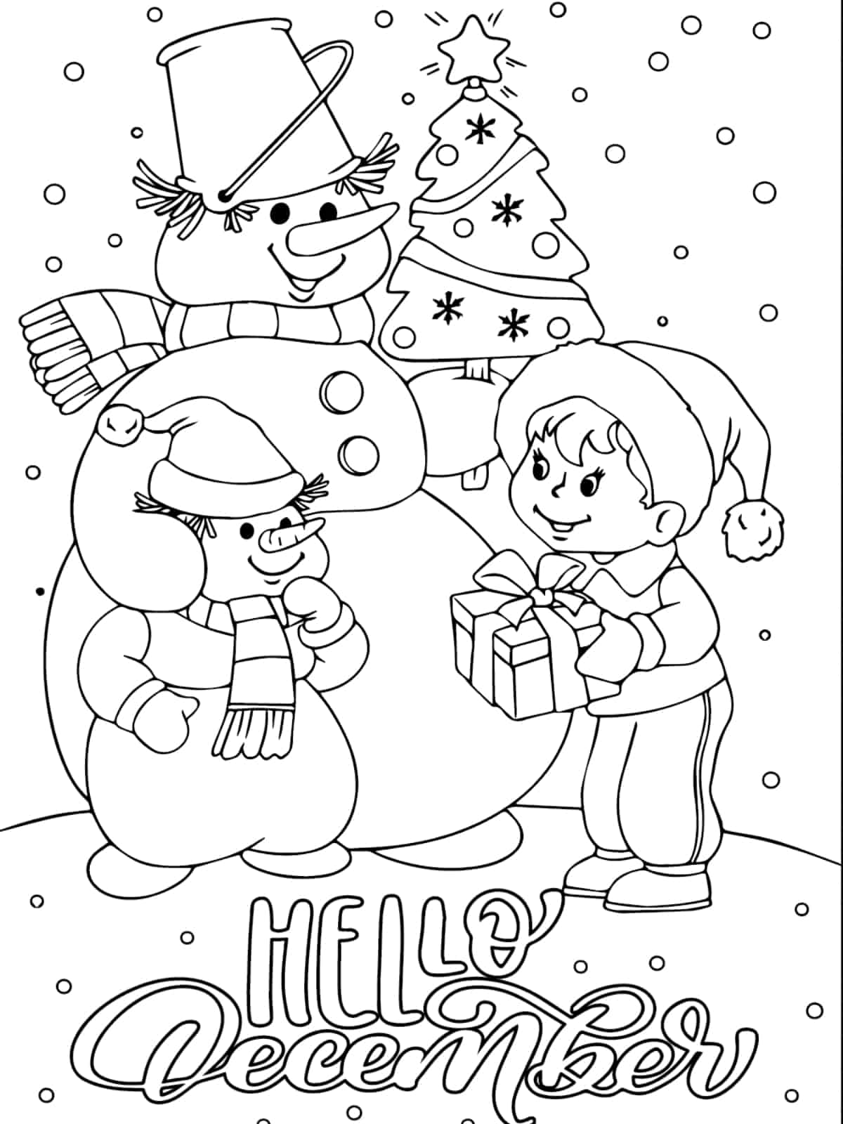 Snowman Hello December Coloring Pages