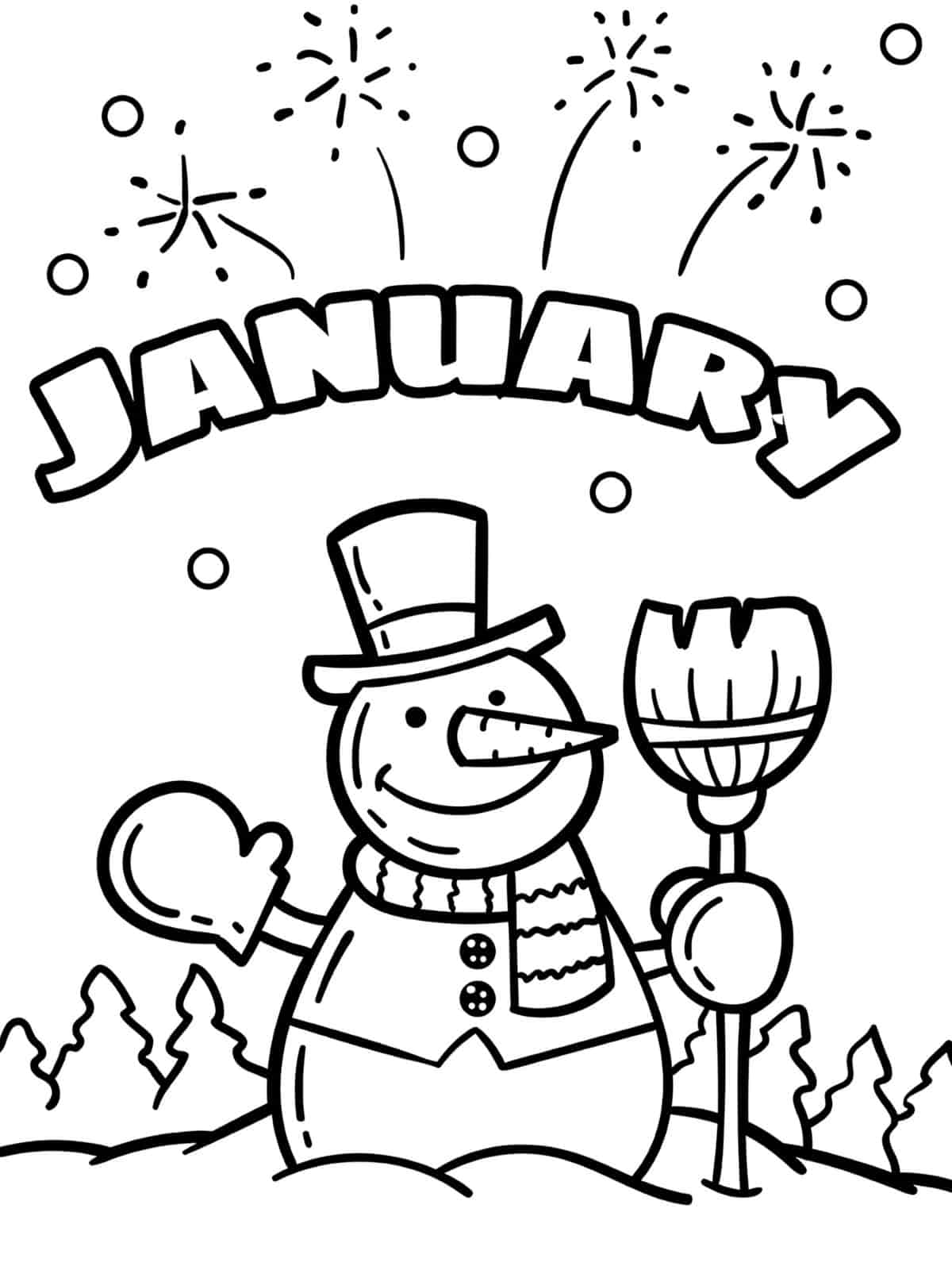 Snowman January Coloring Pages