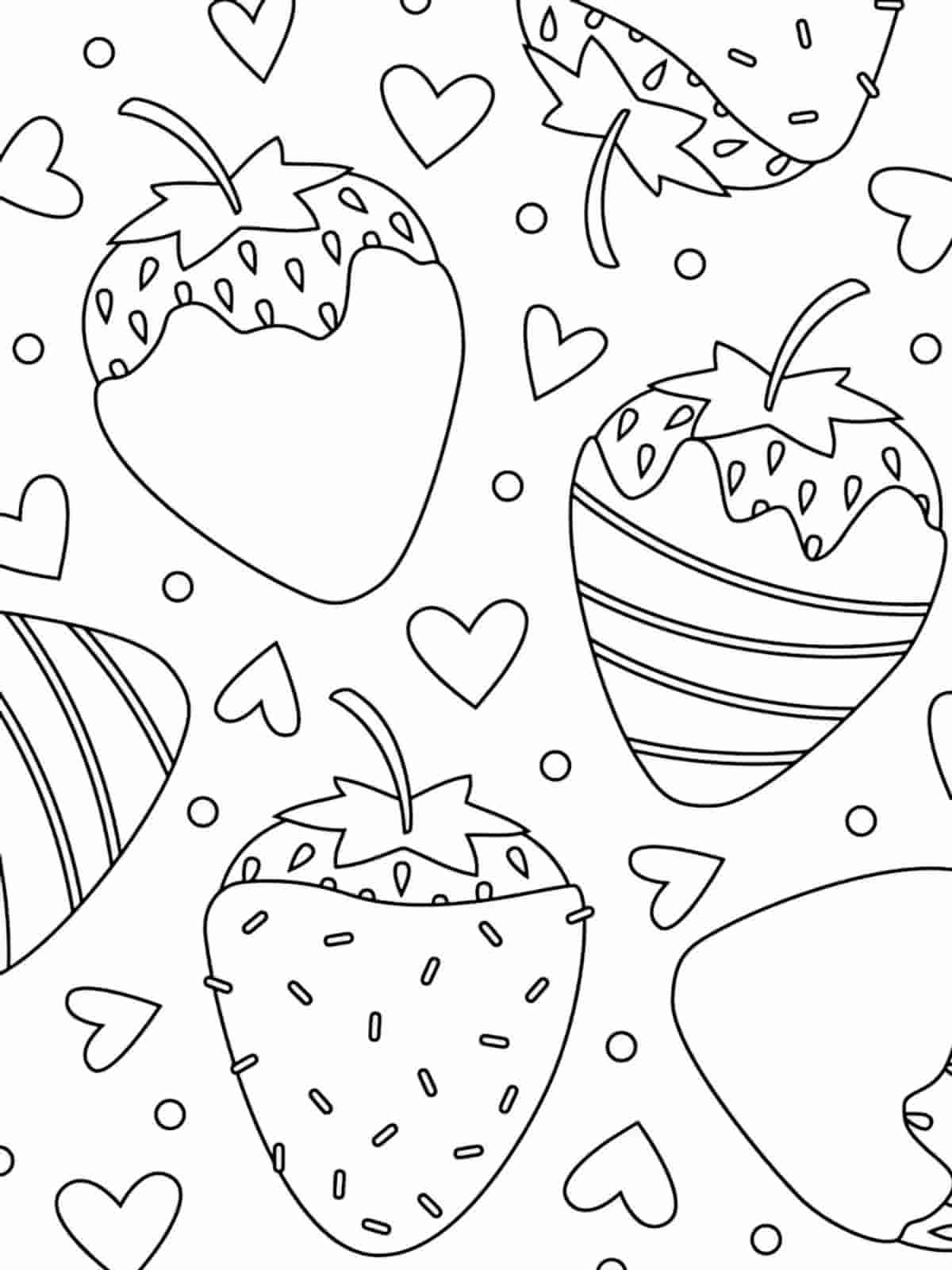 Strawberry With Leaves Coloring Pages For Kids